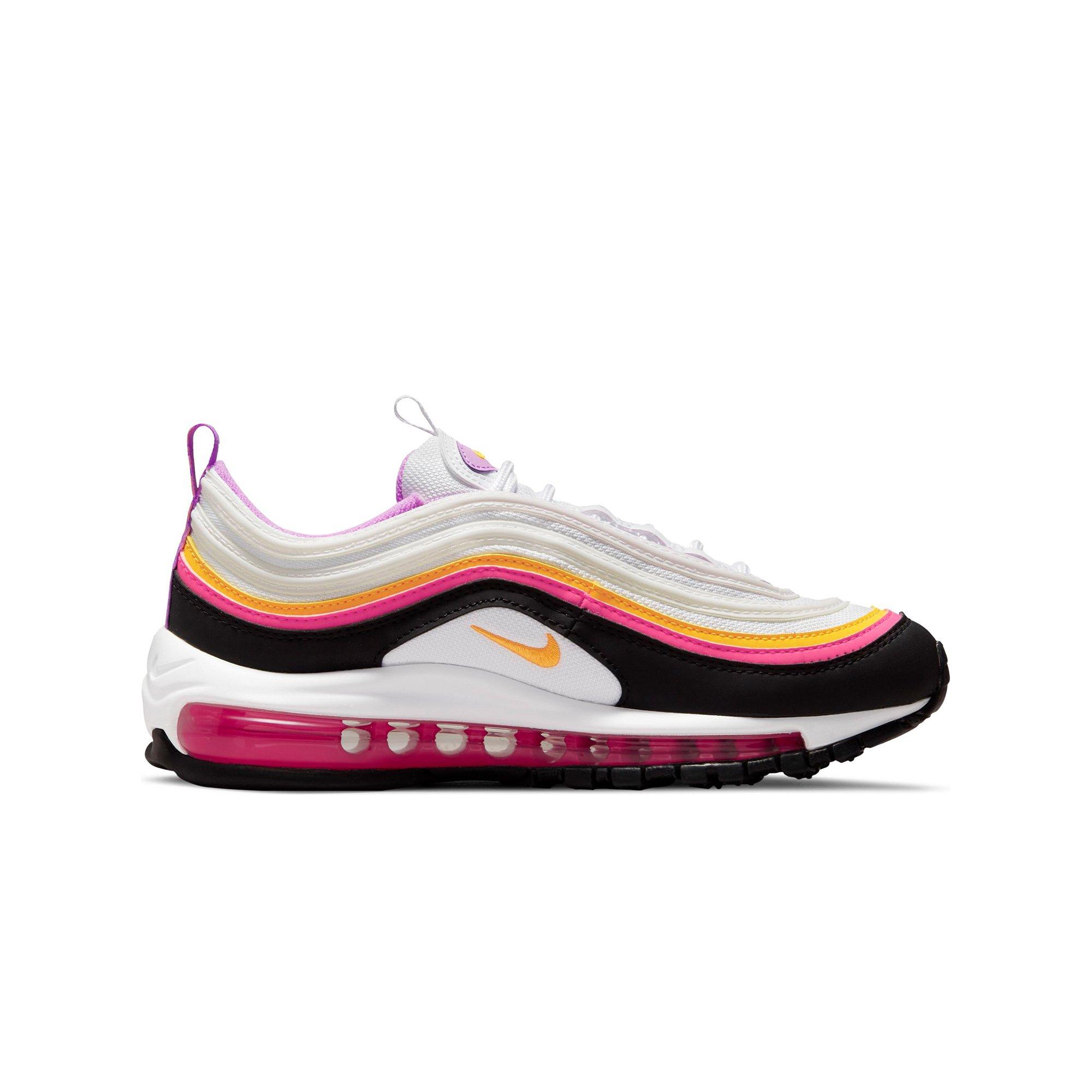 Nike Air Max 97 White Laser Orange Black Hyper Pink Grade School Girls Shoe Hibbett