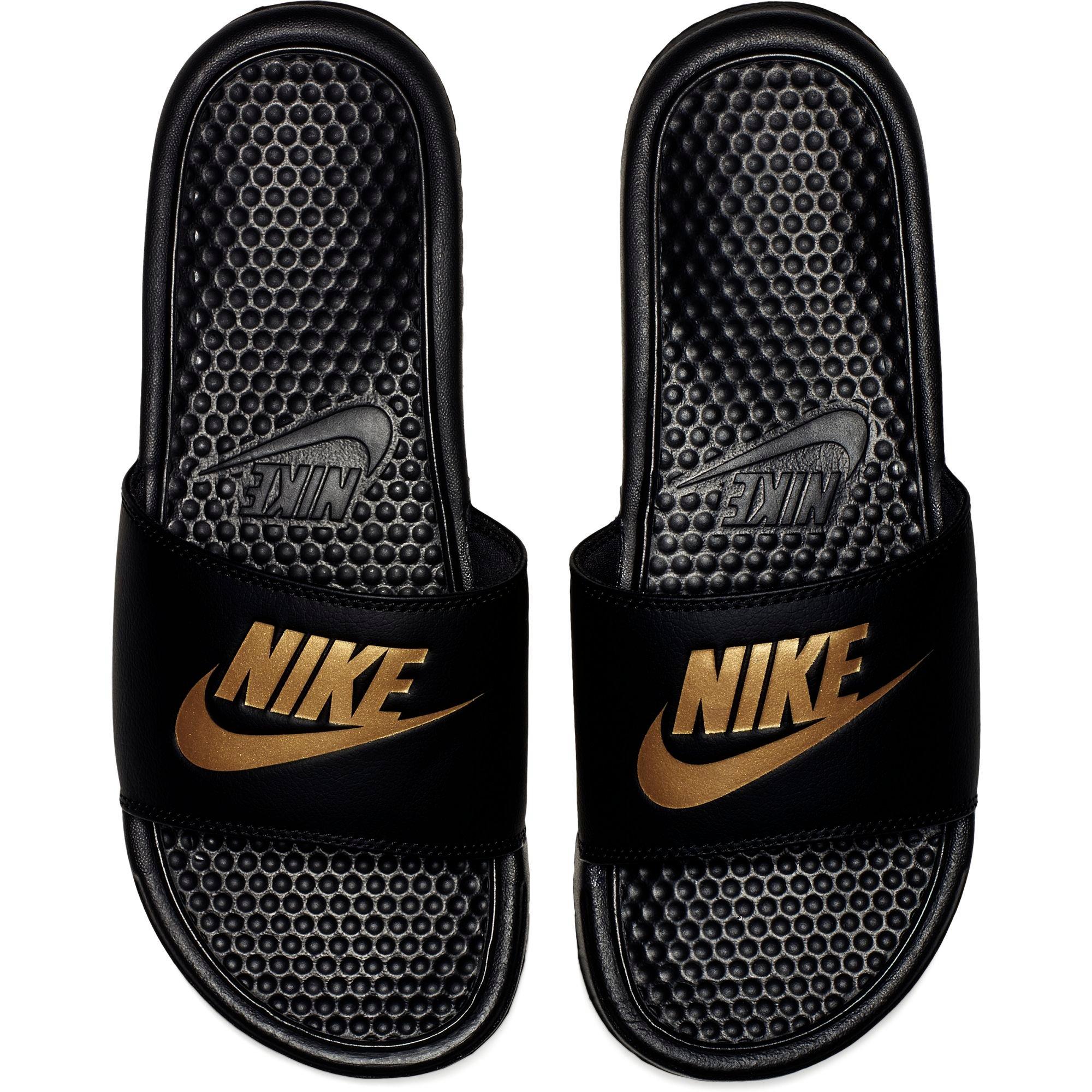 nike benassi slides black and gold