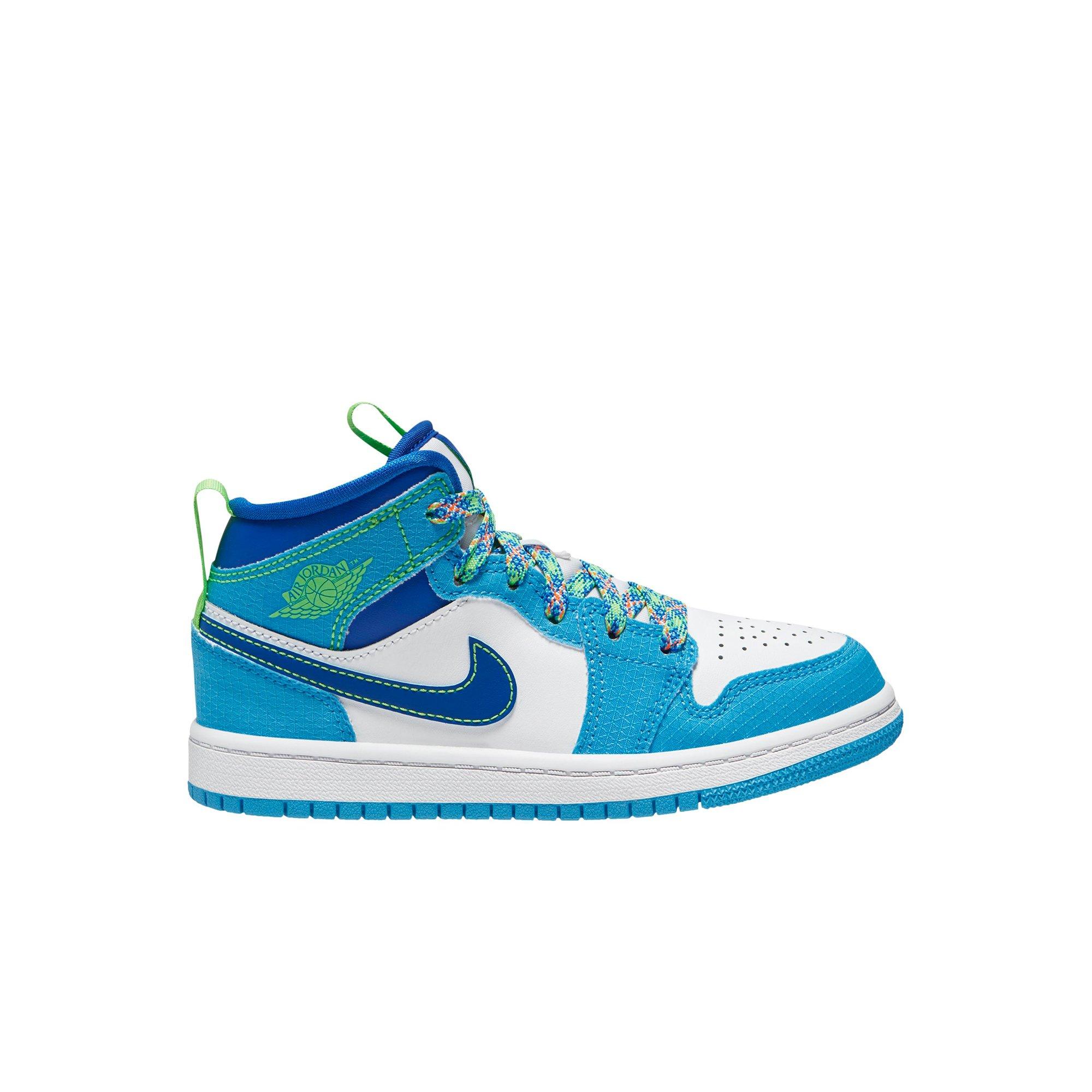 Jordan Mid SE "Dk Powder Blue/Racer Blue/Green Preschool Girls' Shoe - Hibbett | City Gear
