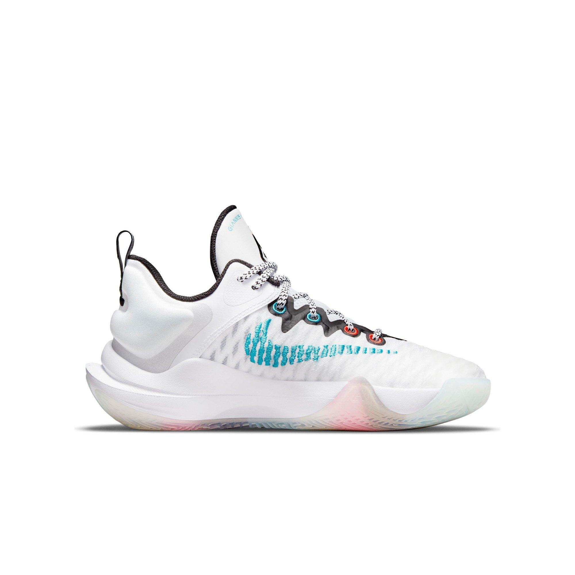 white and teal basketball shoes