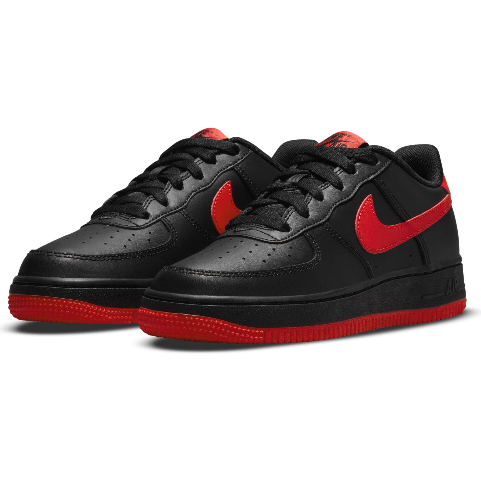 Nike Air Force 1 Black/University Red Grade School Boys' Shoe - Hibbett