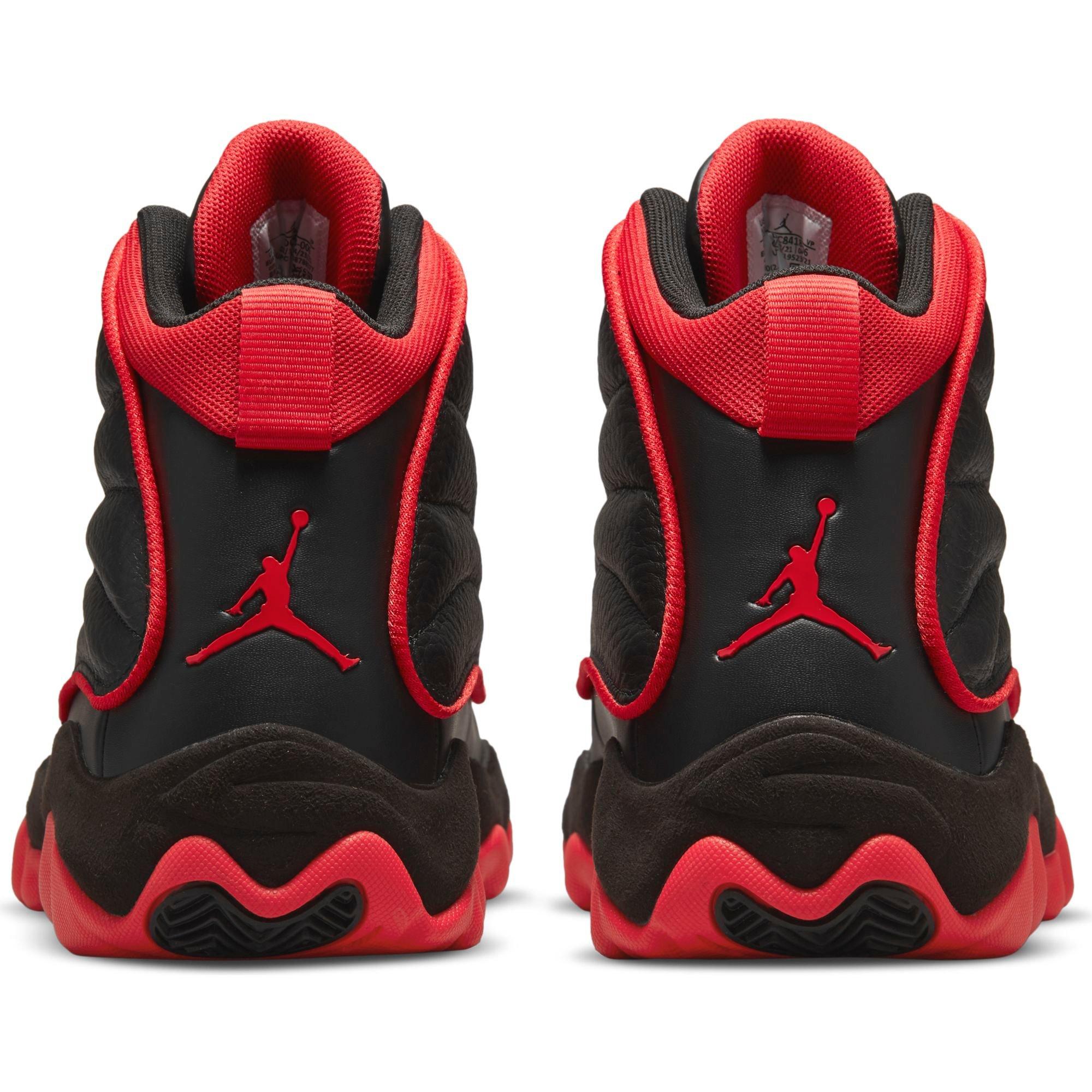 black and red jordan pro strong