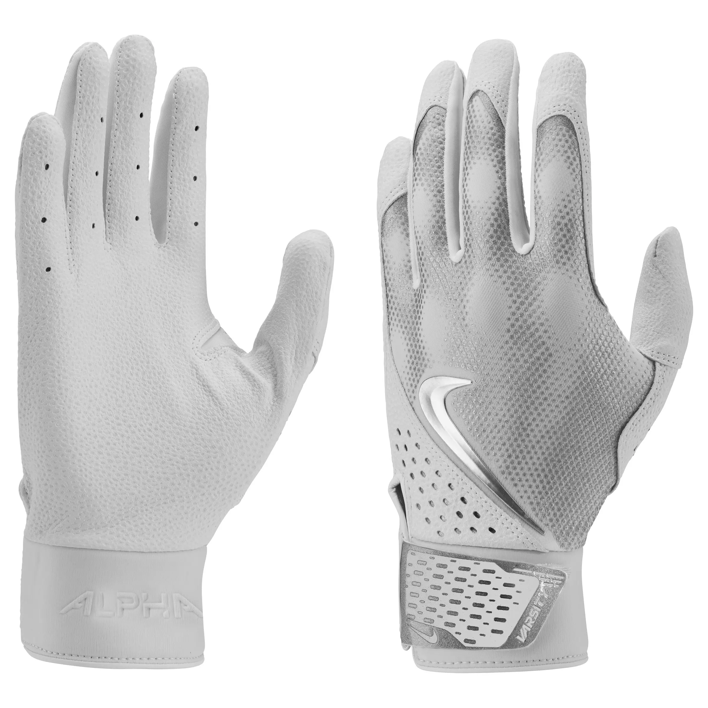 Nike Adult Alpha Varsity Batting Glove - WHITE/SILVER