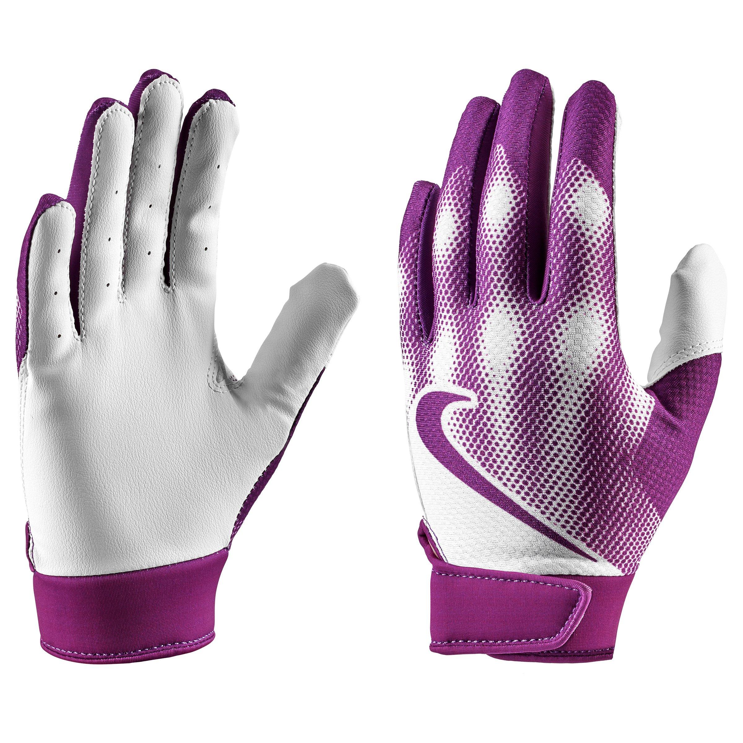 Nike Youth Alpha Tee Ball Batting Gloves White/Purple Medium/Large