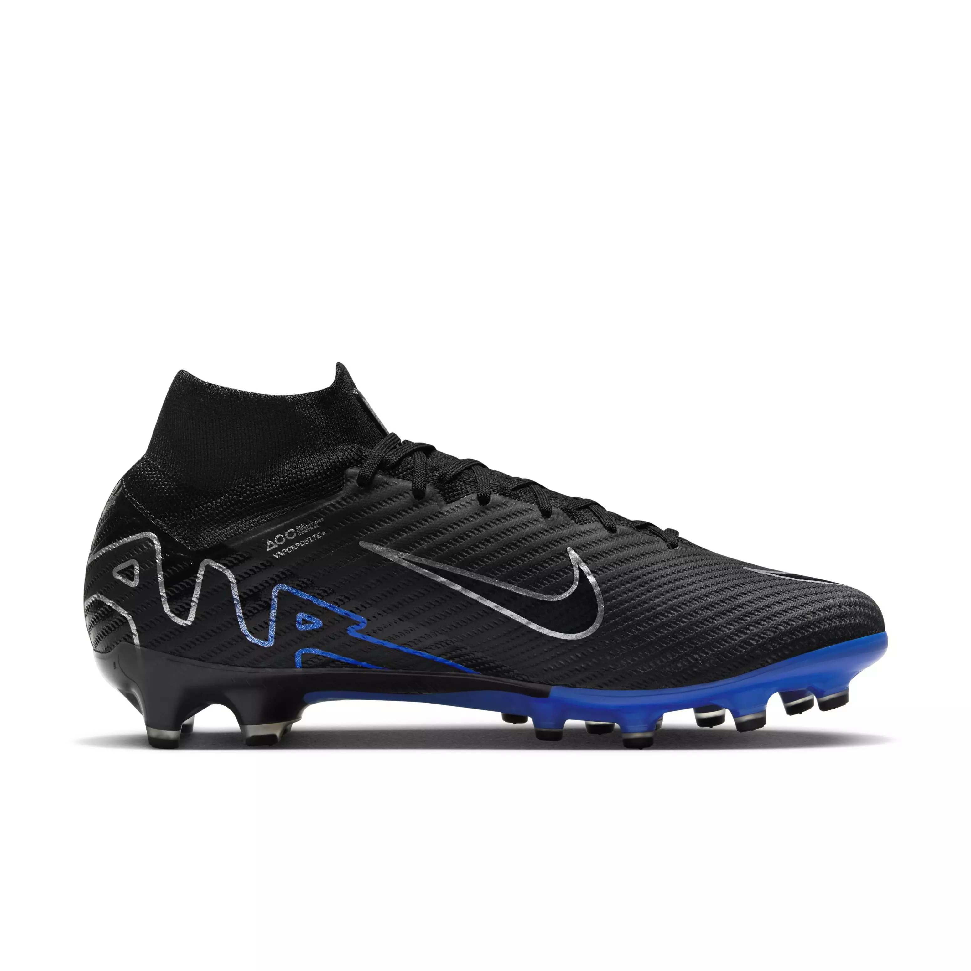 Nike Mercurial Superfly 9 Elite AG "Black/Royal/Chrome" Men's Soccer Cleat - BLACK/ROYAL/CHROME