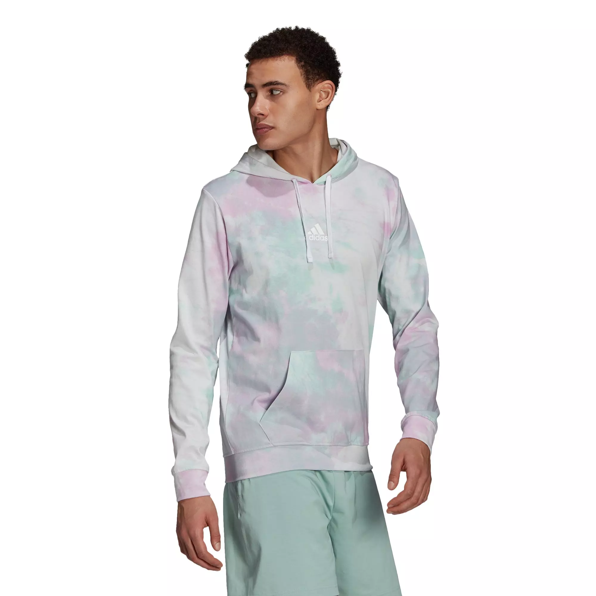 adidas Men's Green/Purple Essentials Tie-Dyed Inspirational Hoodie - GREEN/PURPLE