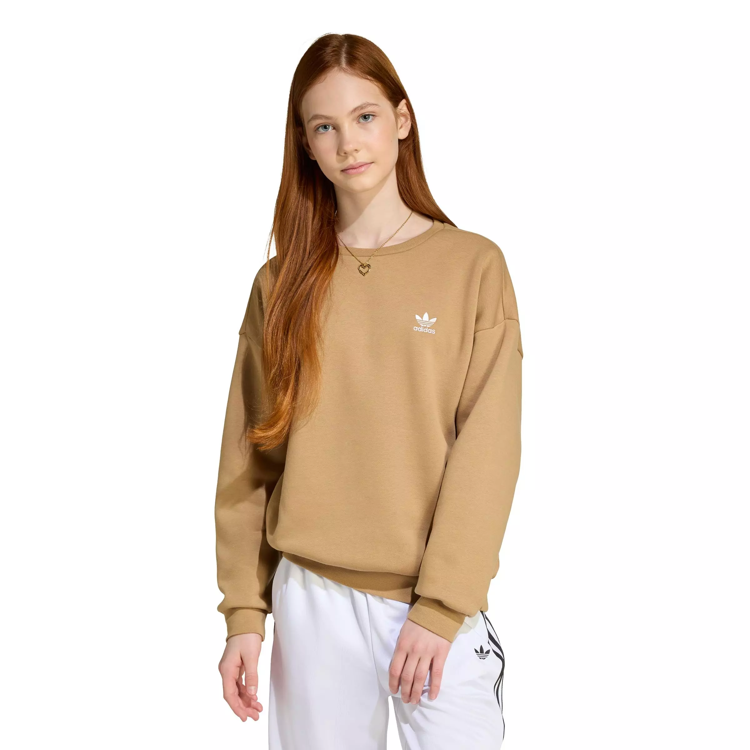adidas Originals Big Girl's Essential Boyfriend Crew Sweatshirt -Beige - BEIGE