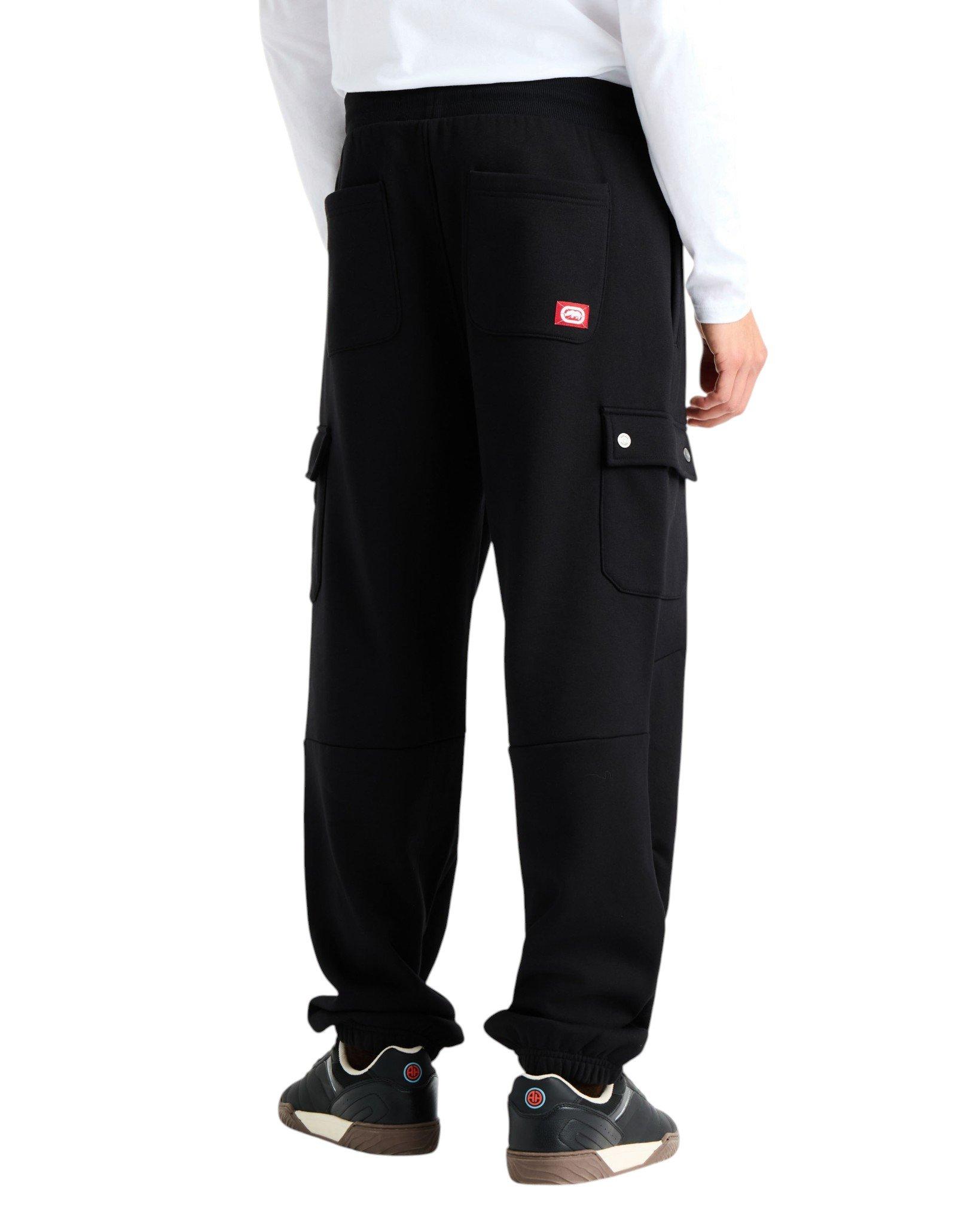 ecko unltd. Men's Cargo Pocket Fleece Baggy Pant - Black - BLACK