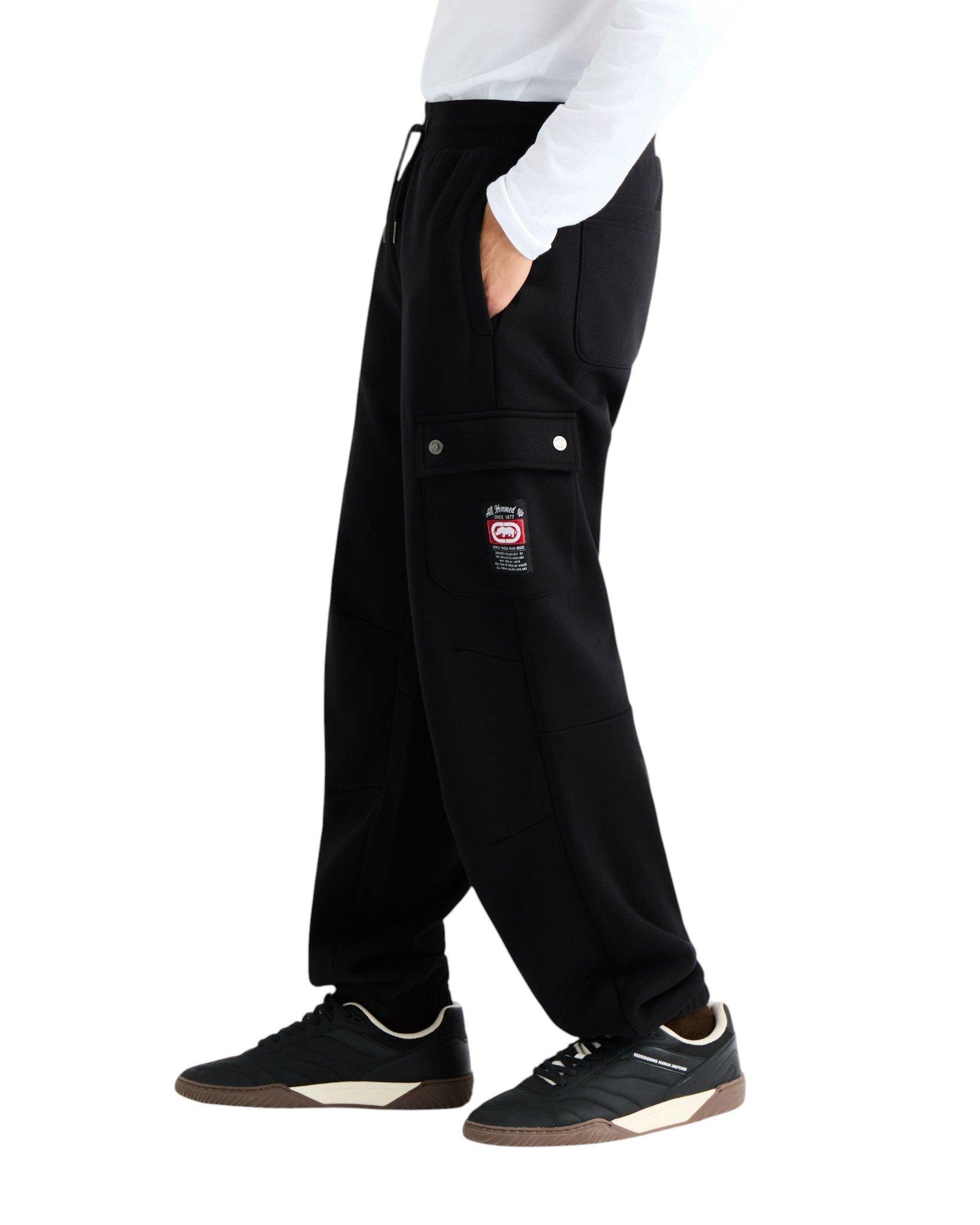 ecko unltd. Men's Cargo Pocket Fleece Baggy Pant - Black - BLACK
