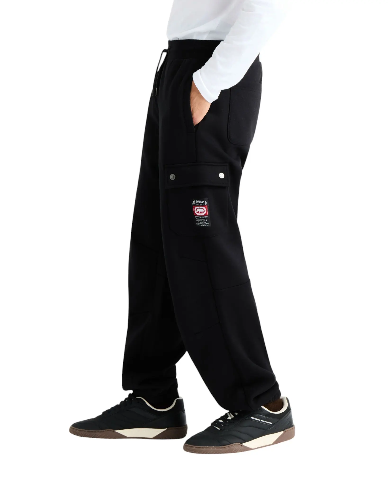 ecko unltd. Men's Cargo Pocket Fleece Baggy Pant - Black - BLACK
