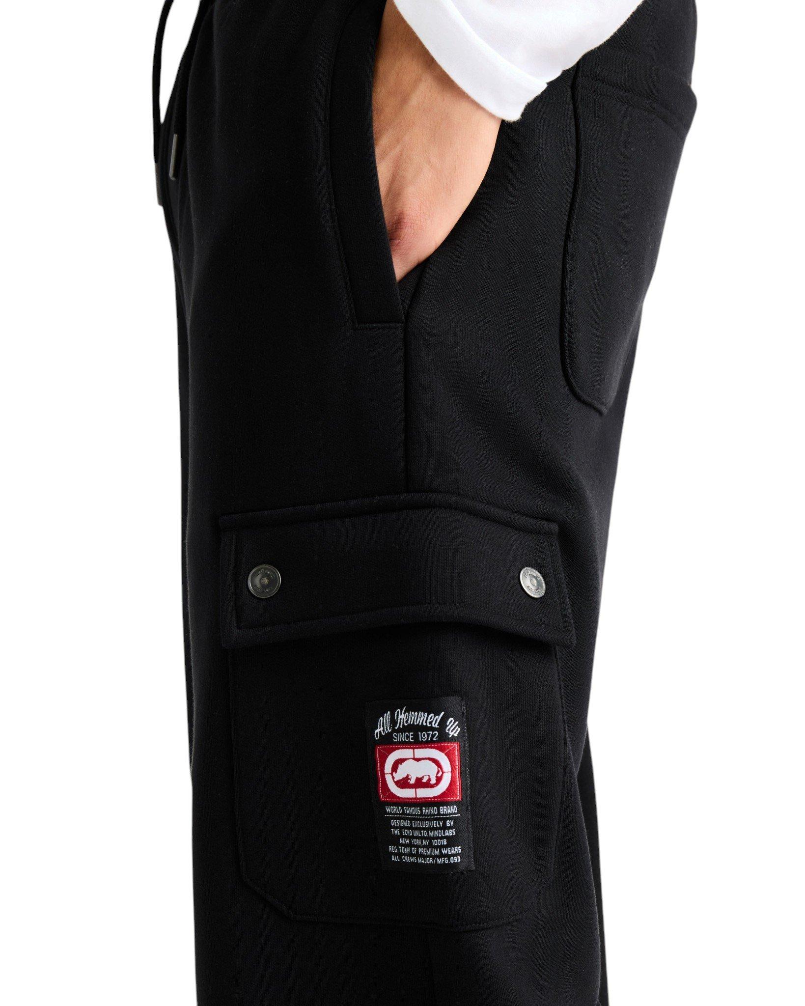 ecko unltd. Men's Cargo Pocket Fleece Baggy Pant - Black - BLACK