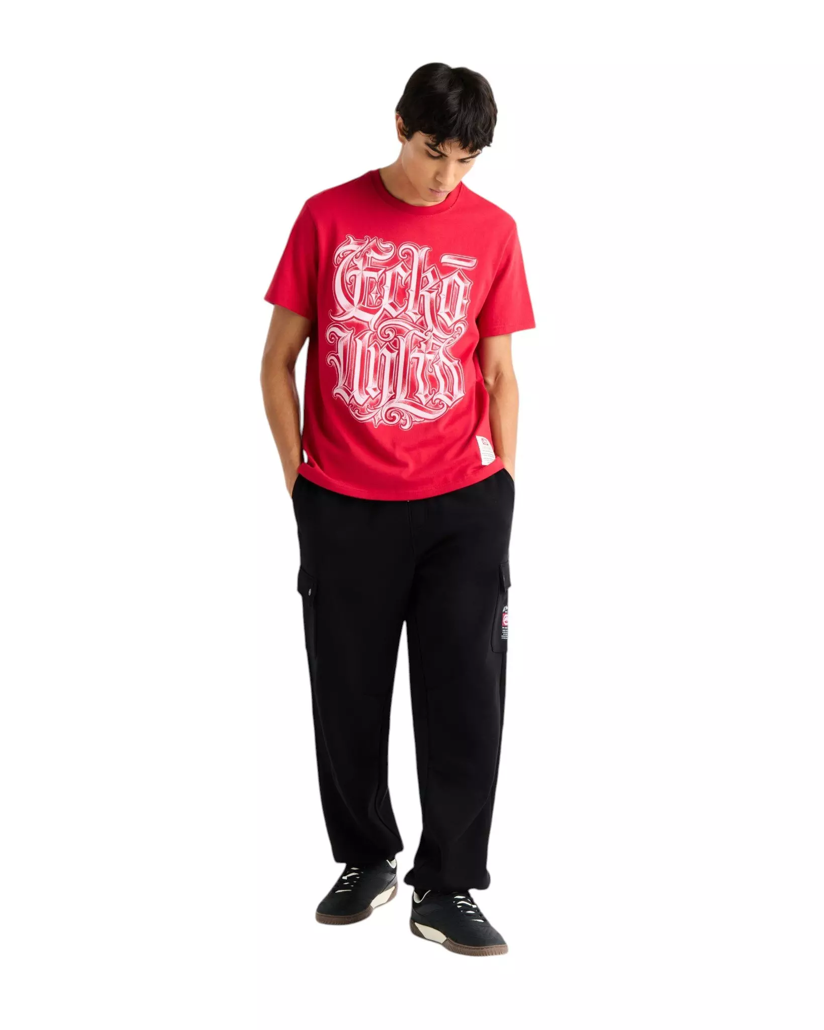 ecko unltd. Men's Cargo Pocket Fleece Baggy Pant - Black - BLACK
