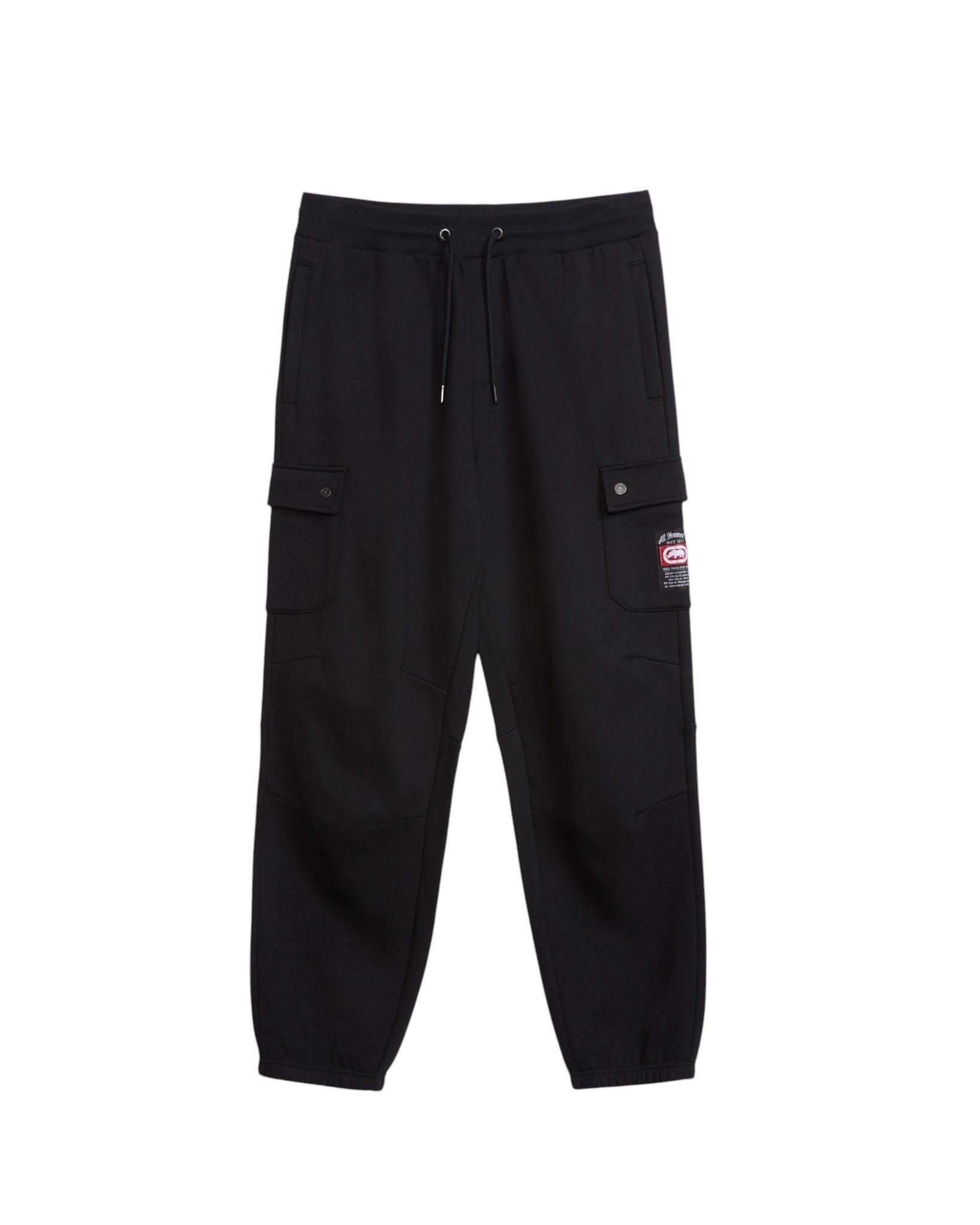 ecko unltd. Men's Cargo Pocket Fleece Baggy Pant - Black - BLACK