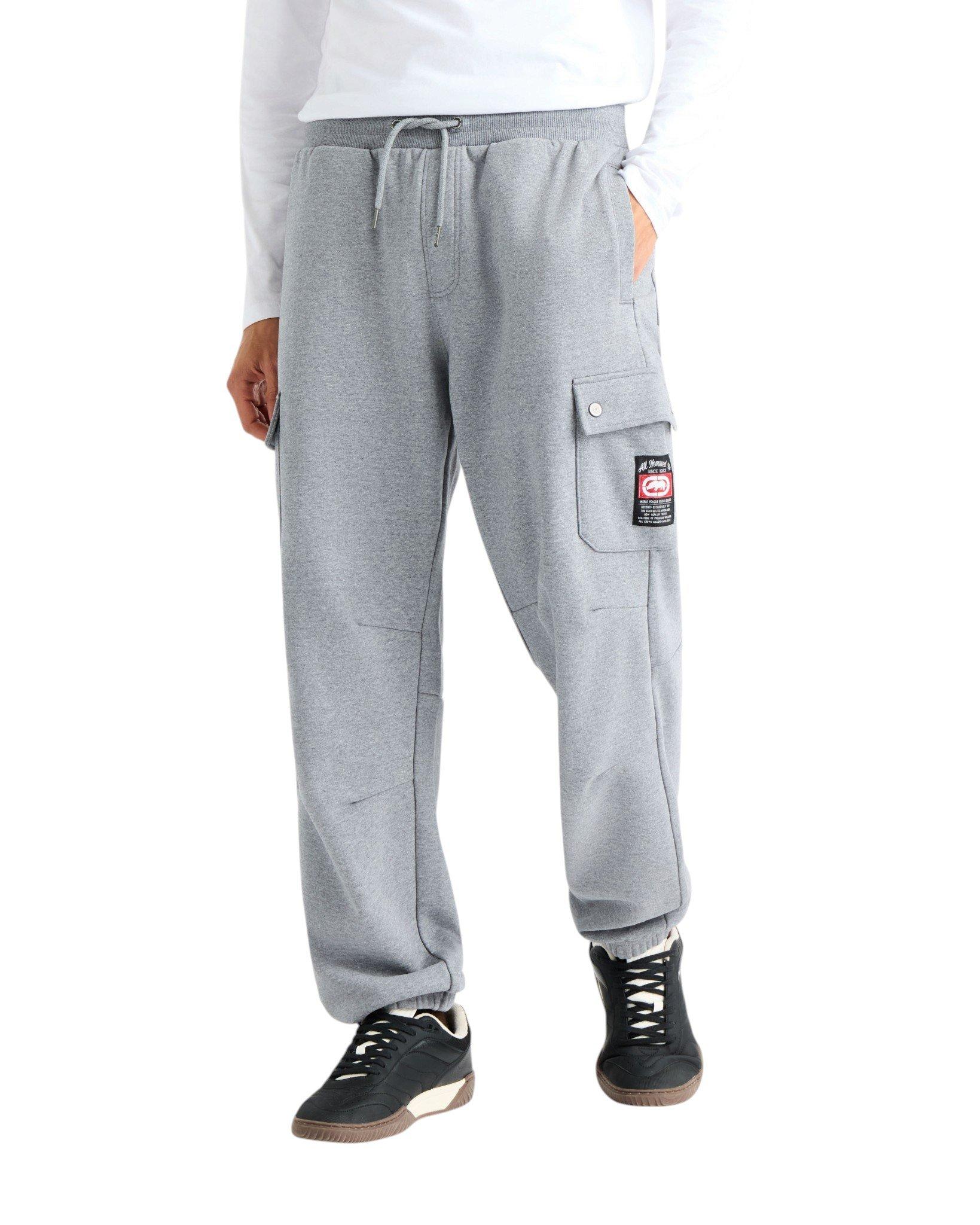 ecko unltd. Men's Cargo Pocket Fleece Baggy Pant - Grey - GREY