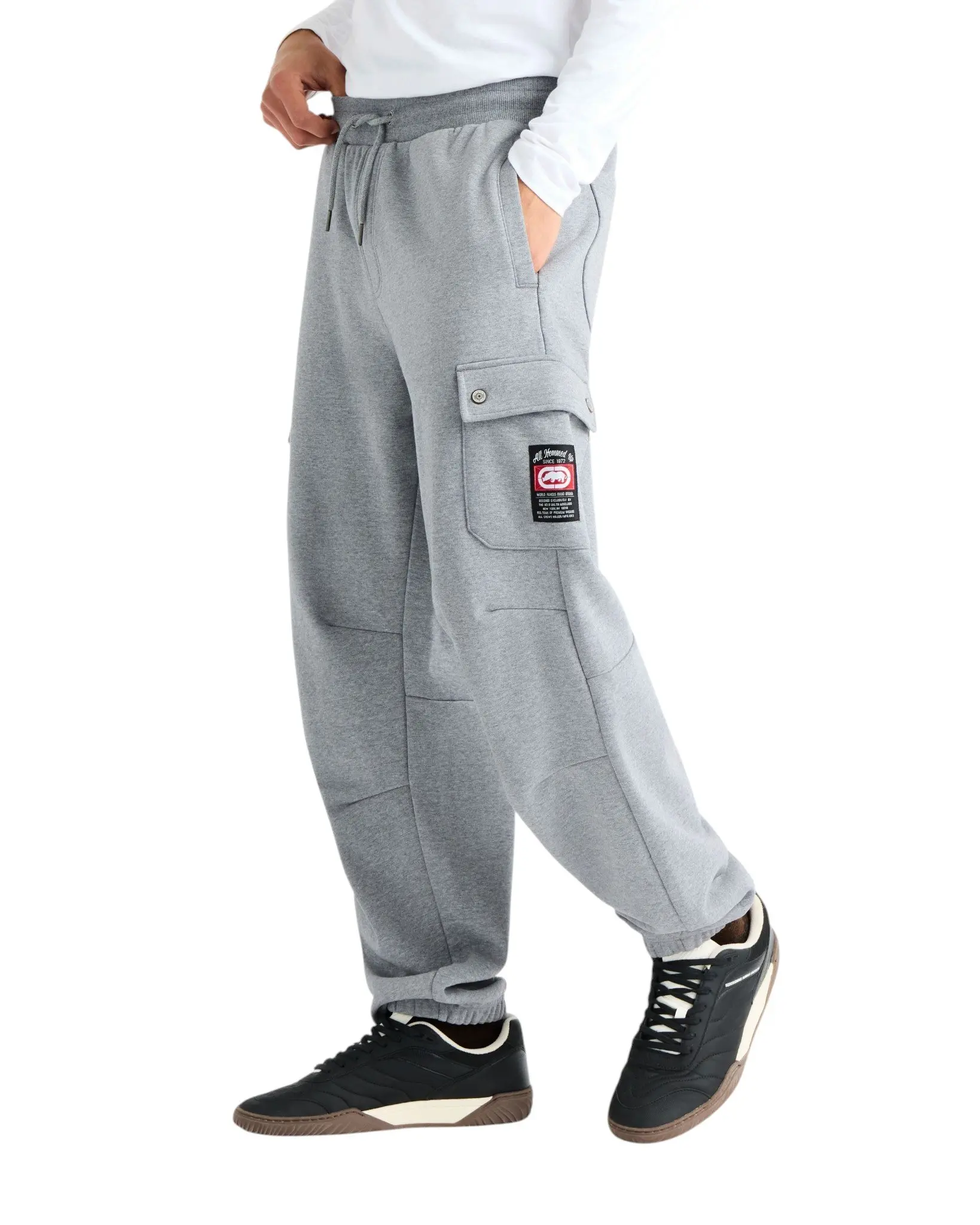 ecko unltd. Men's Cargo Pocket Fleece Baggy Pant - Grey - GREY
