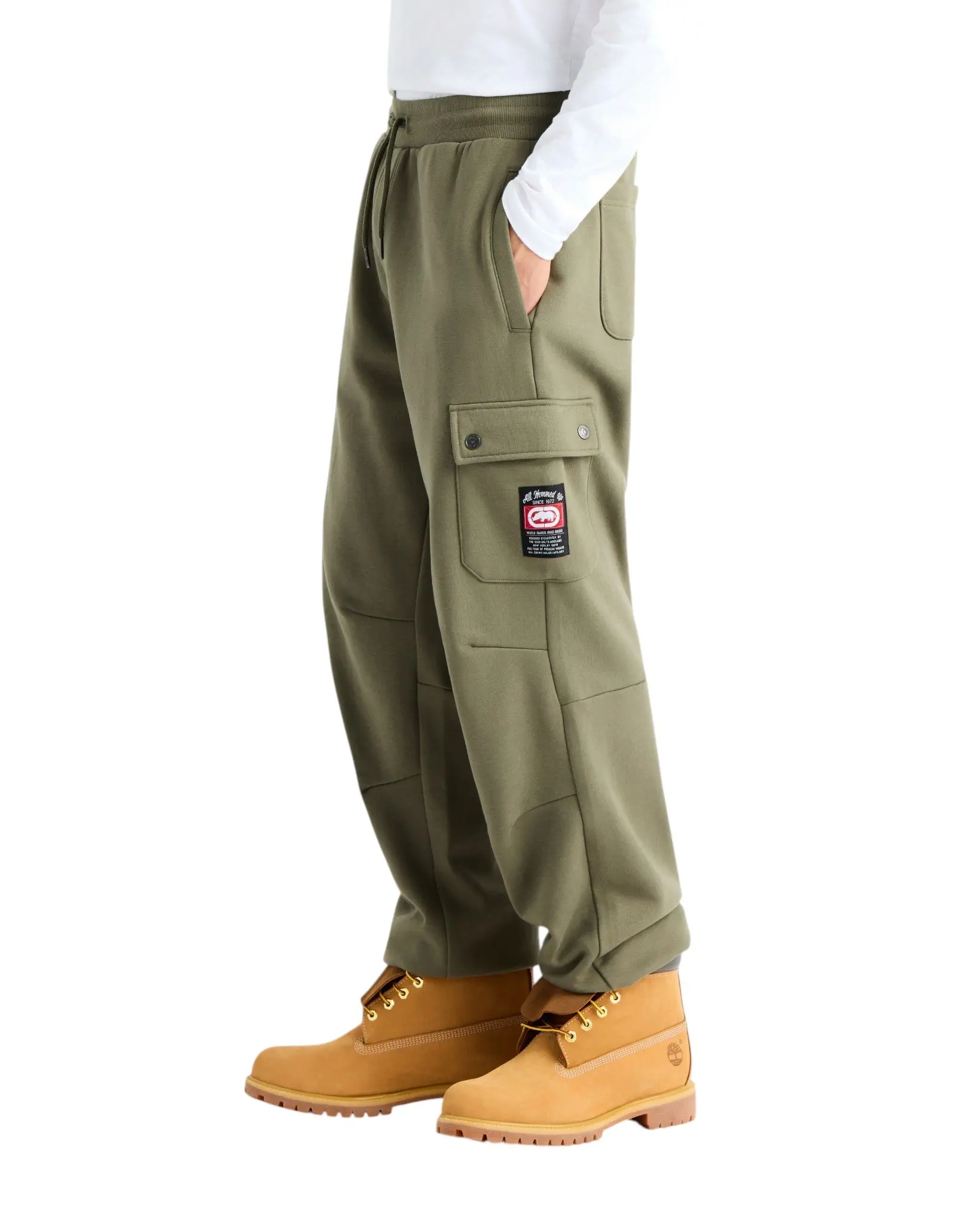 ecko unltd. Men's Cargo Pocket Fleece Baggy Pant - Olive - OLIVE