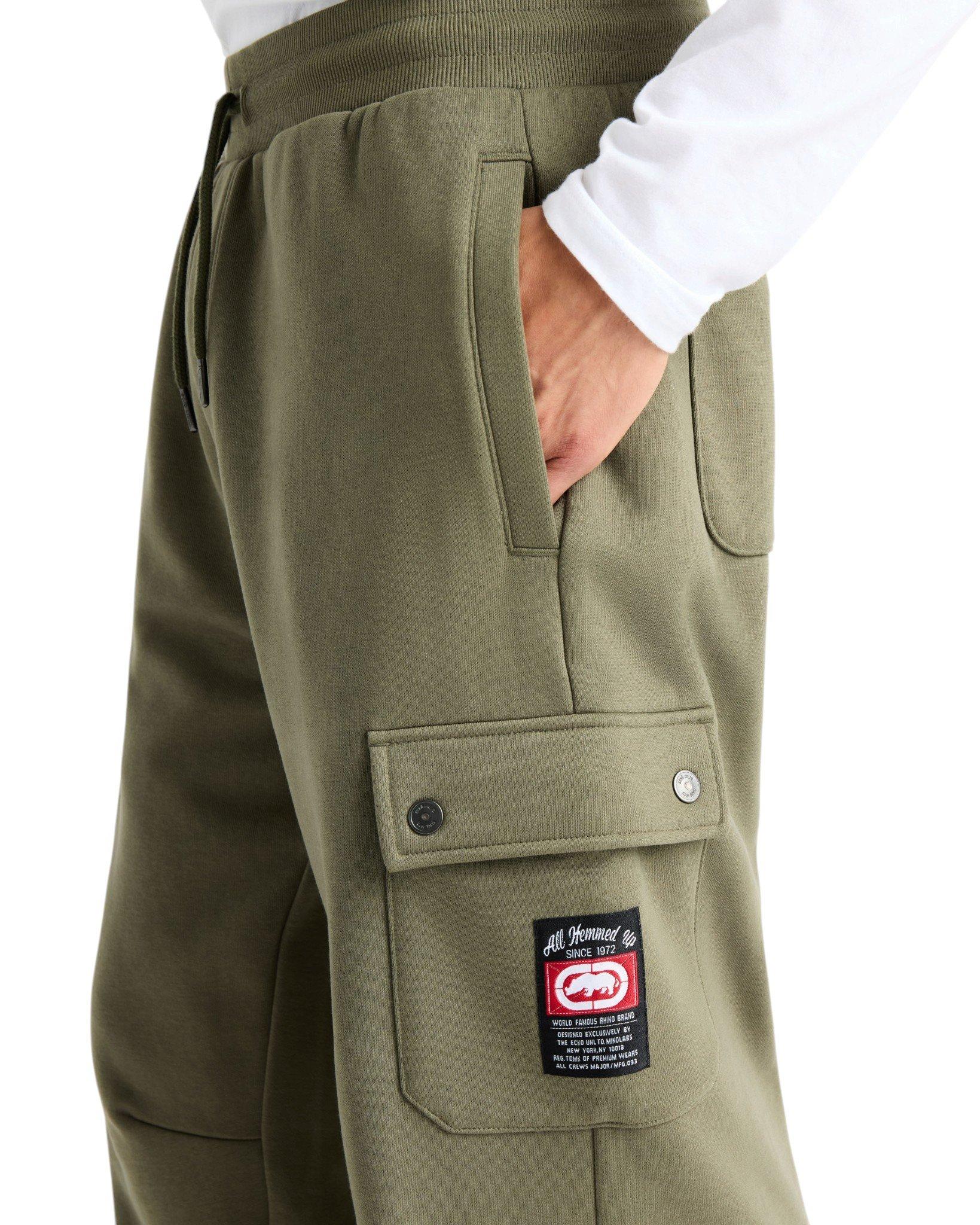 ecko unltd. Men's Cargo Pocket Fleece Baggy Pant - Olive - OLIVE