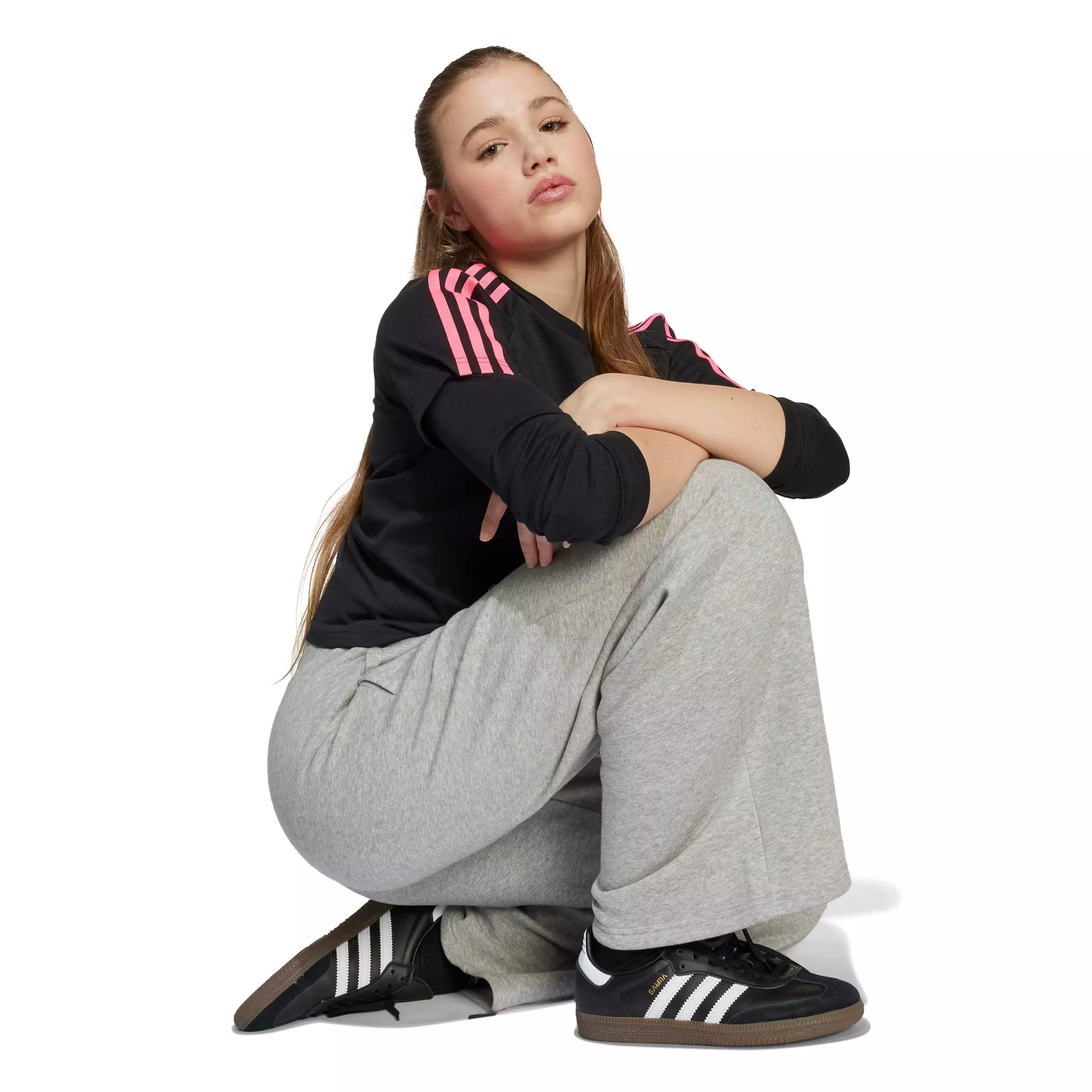 adidas Originals Big Girls' Essential Wide Leg Pants -Grey - GREY