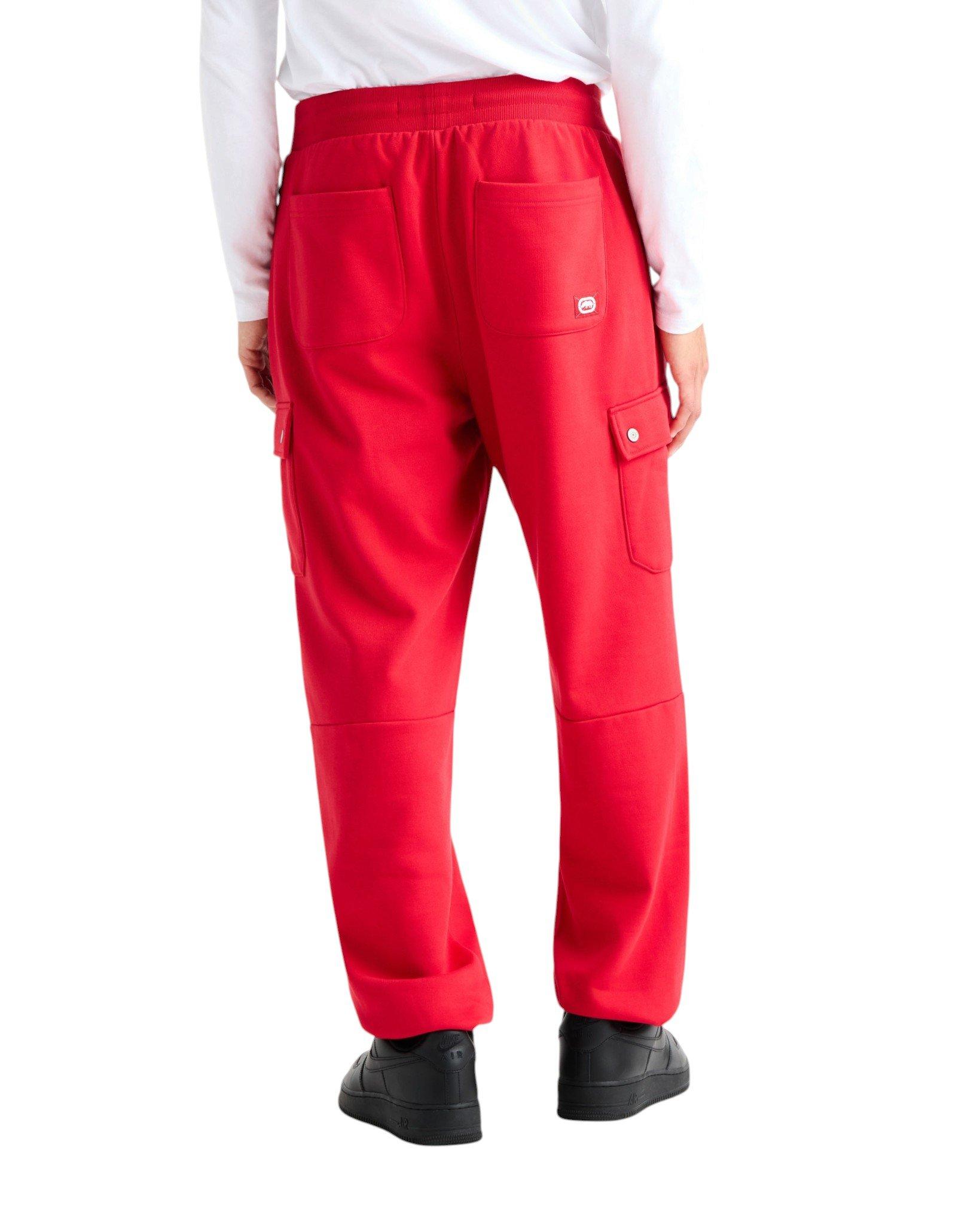 ecko unltd. Men's Cargo Pocket Fleece Baggy Pant - Red - RED