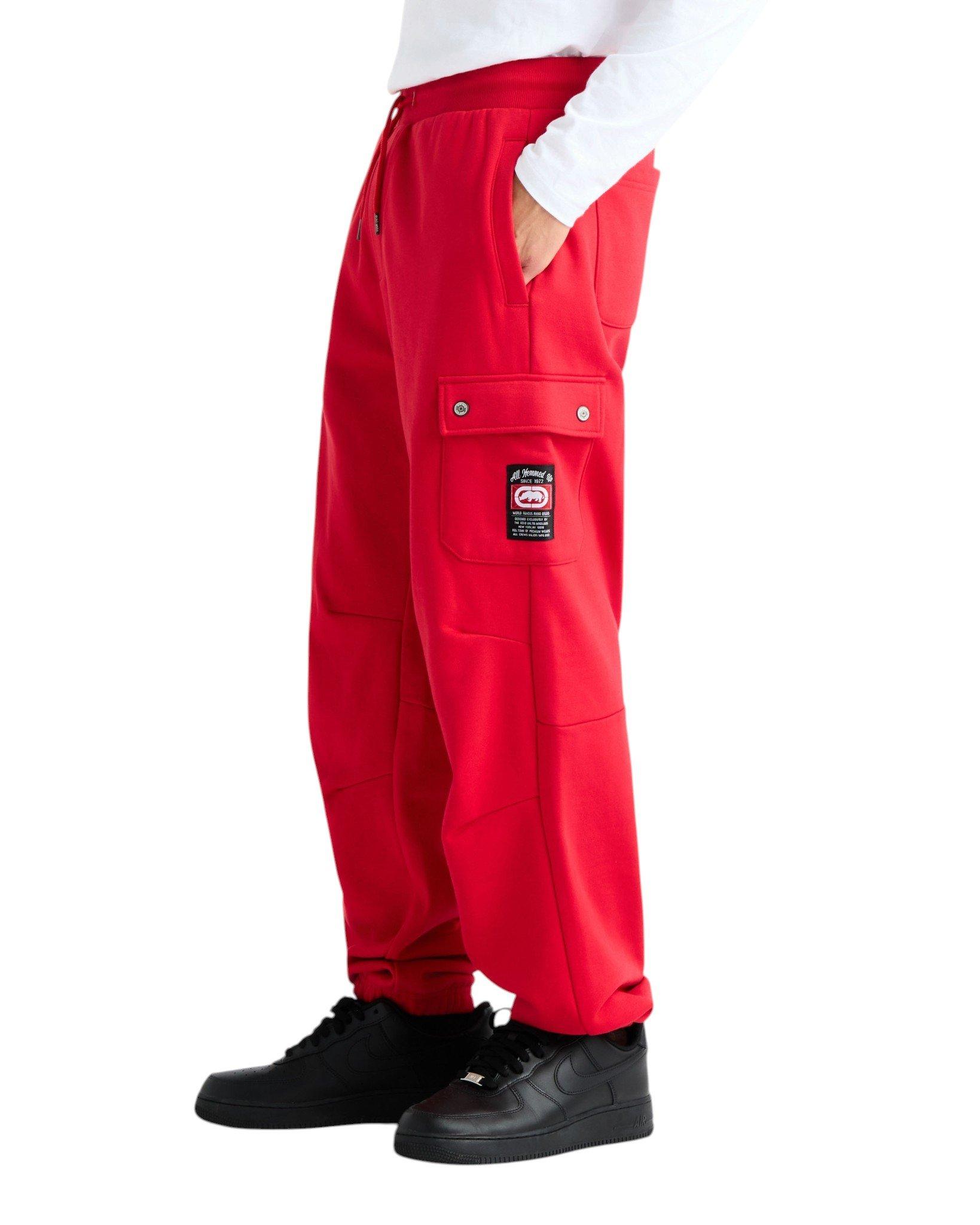ecko unltd. Men's Cargo Pocket Fleece Baggy Pant - Red - RED