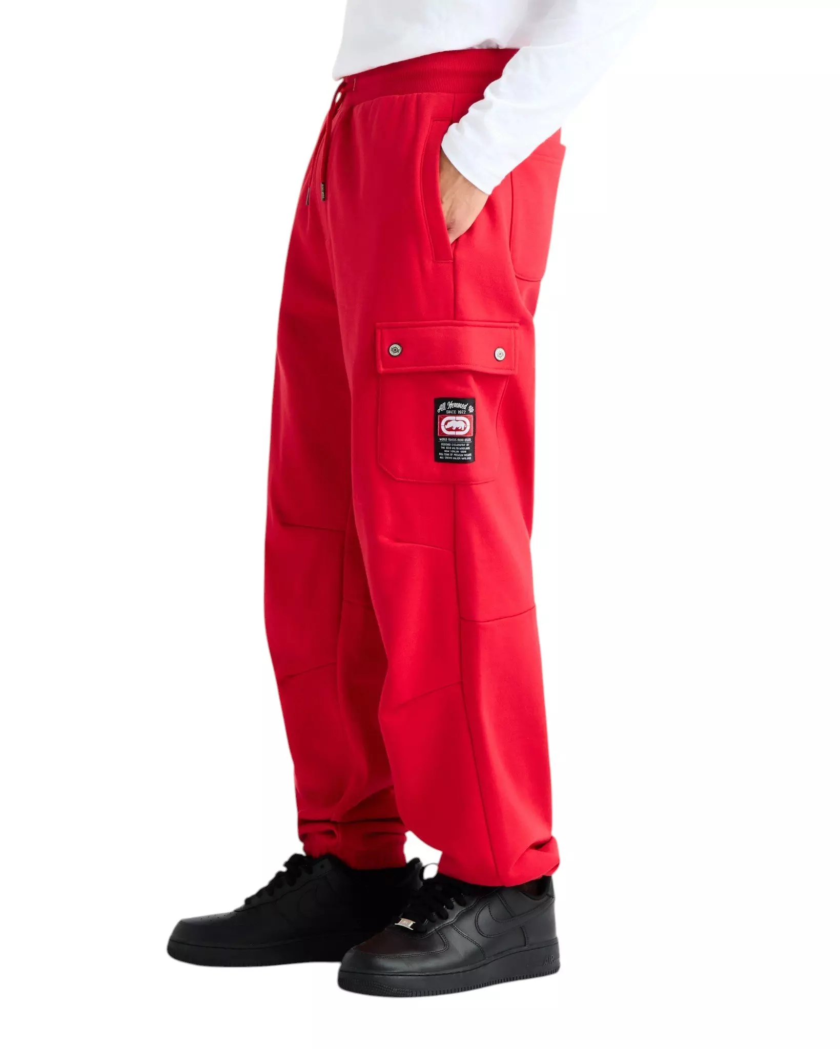 ecko unltd. Men's Cargo Pocket Fleece Baggy Pant - Red - RED