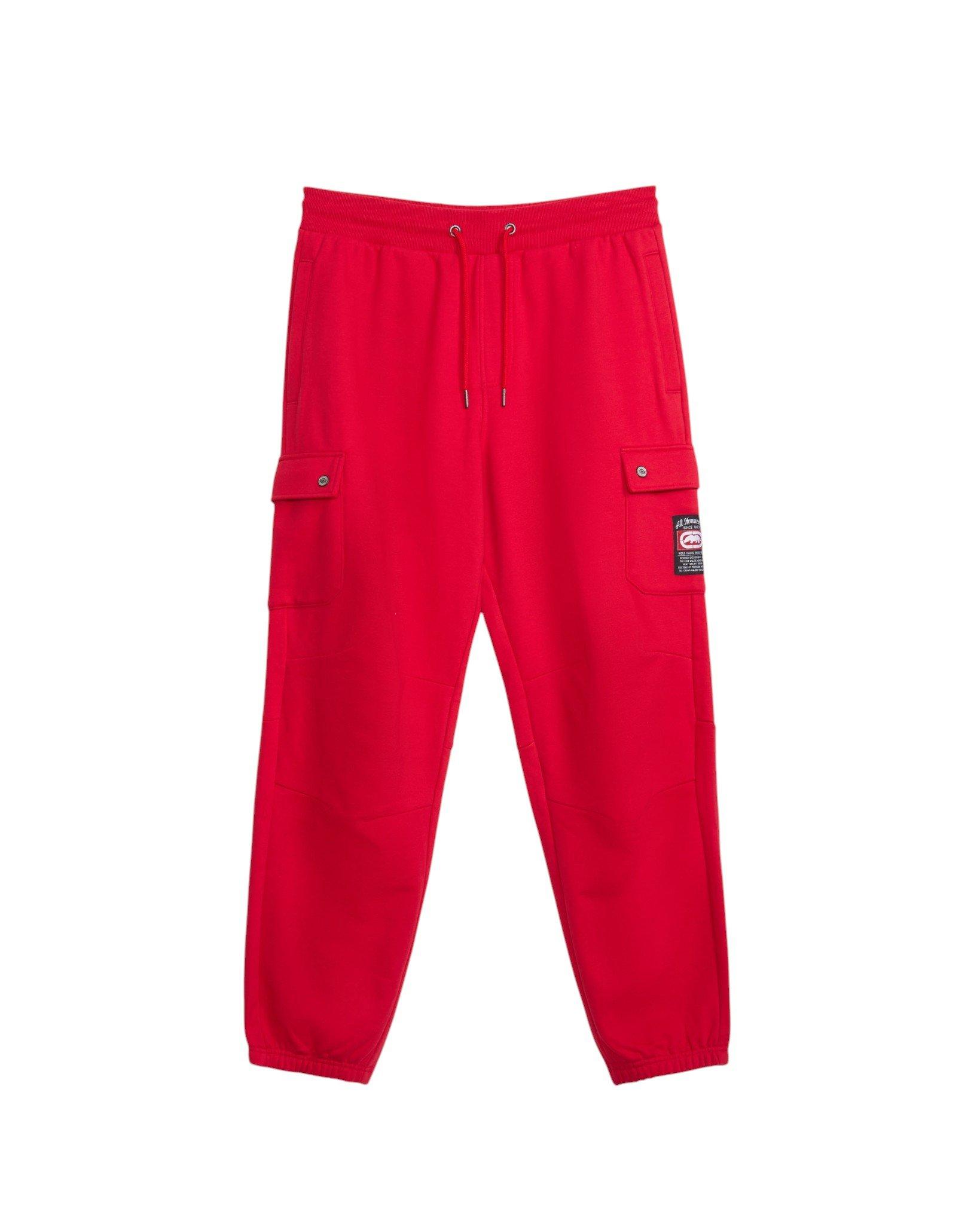 ecko unltd. Men's Cargo Pocket Fleece Baggy Pant - Red - RED