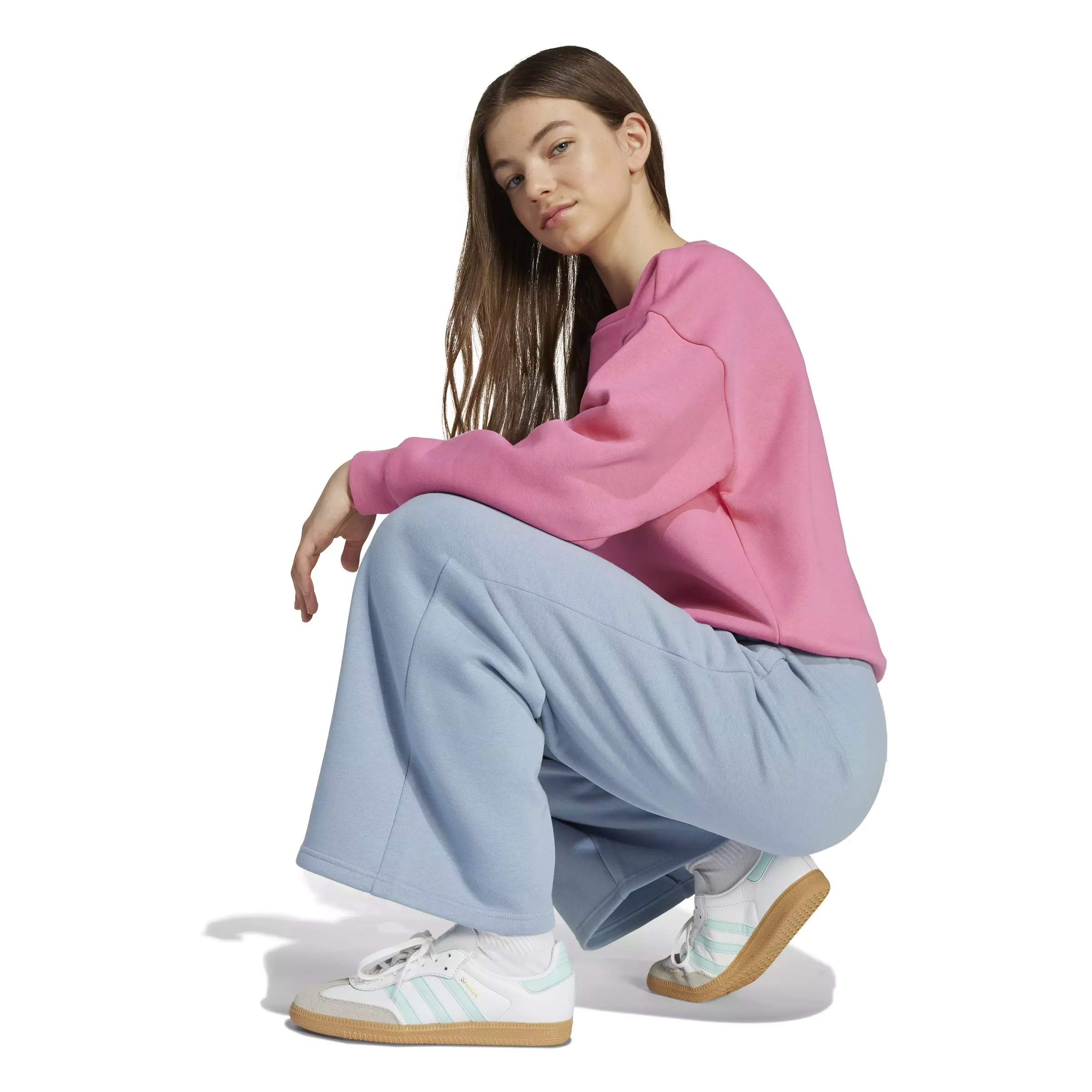 adidas Originals Big Girls' Essential Wide Leg Pants -Tactile Blue - TACTILE BLUE