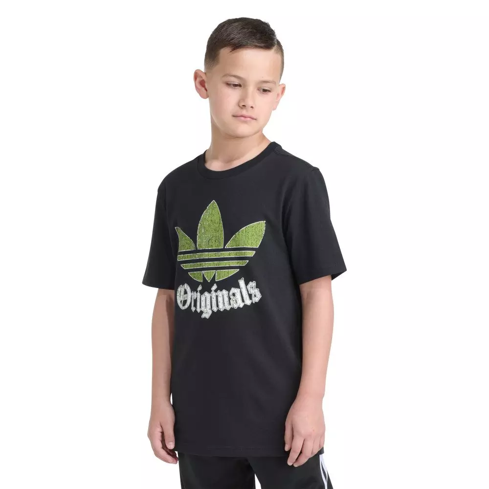 adidas Originals Big Kids' Short Sleeve Logo Crackle Tee -Black - BLACK