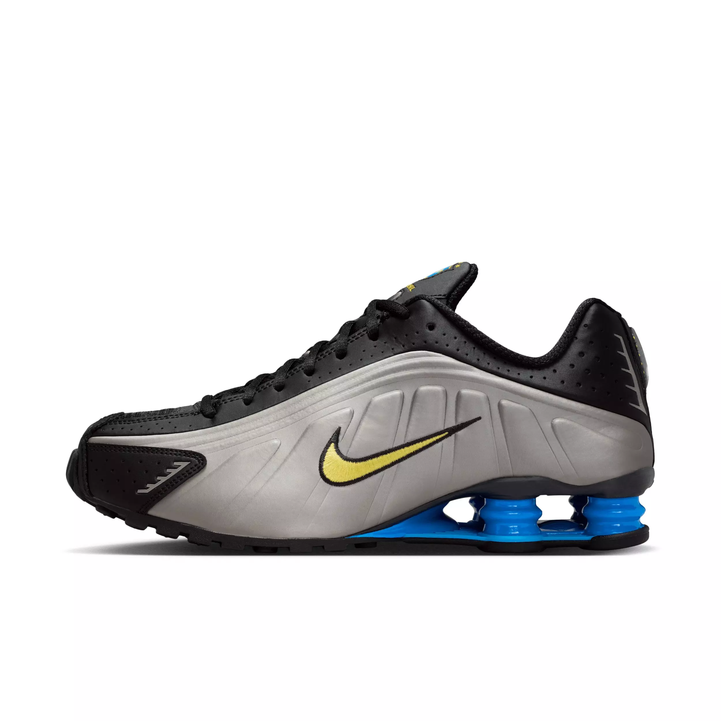 Nike Shox R4 "Black/Metallic Pewter/Light Photo Blue/Canary" Men's Shoe - BLACK/PEWTER/LT BLUE/CANARY