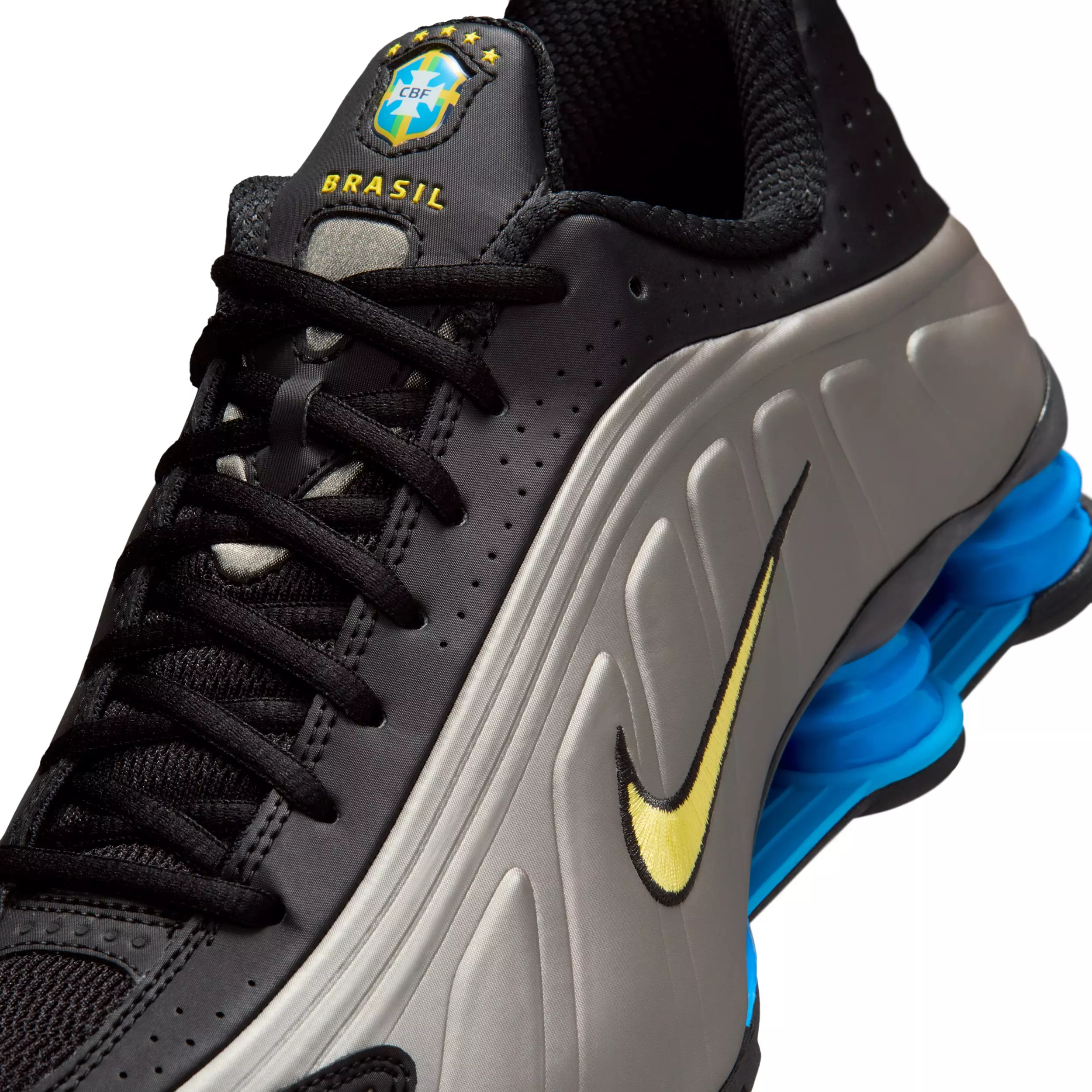Nike Shox R4 "Black/Metallic Pewter/Light Photo Blue/Canary" Men's Shoe - BLACK/PEWTER/LT BLUE/CANARY