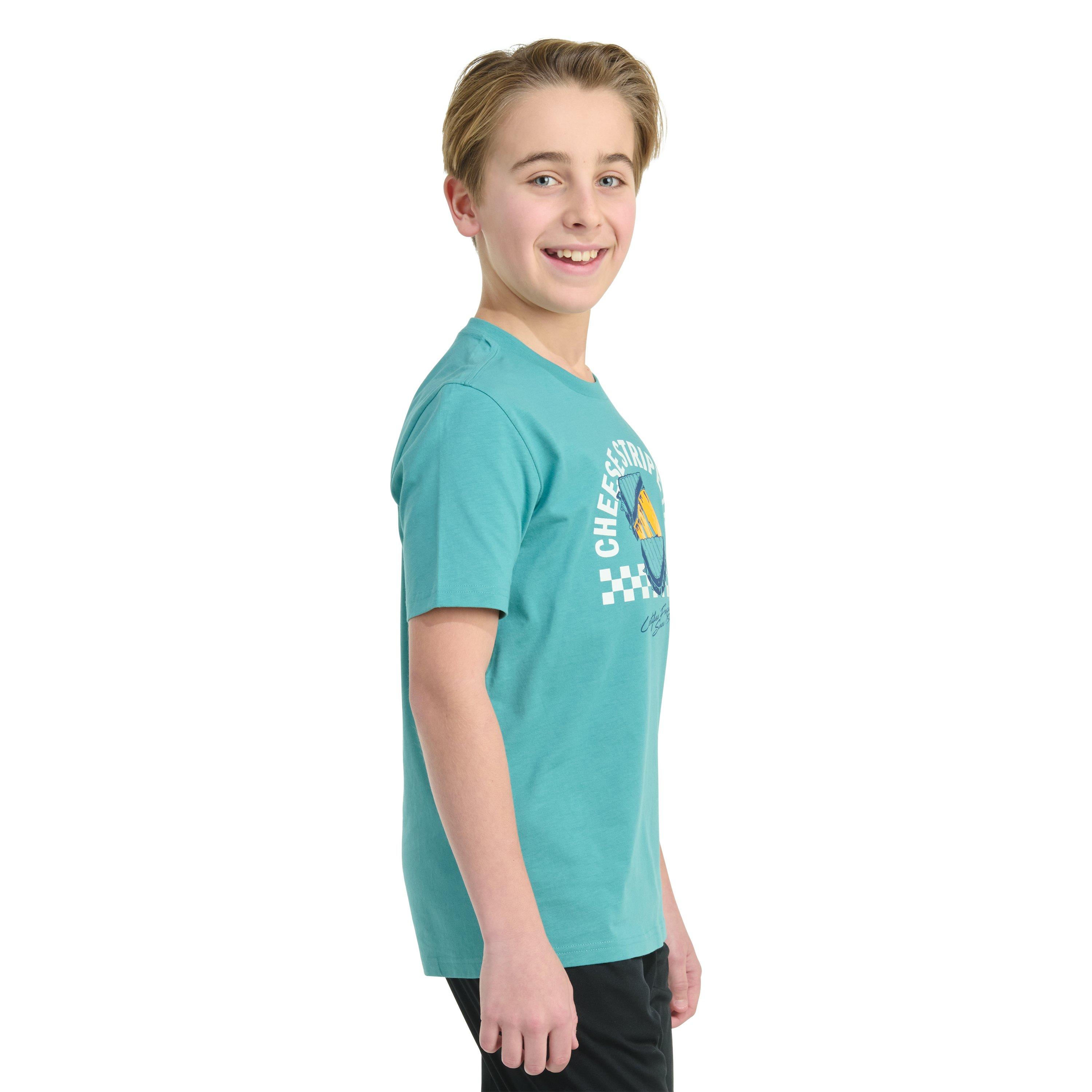 adidas Short Sleeve Cheese Stripe Life Big Boys' Teal Tee