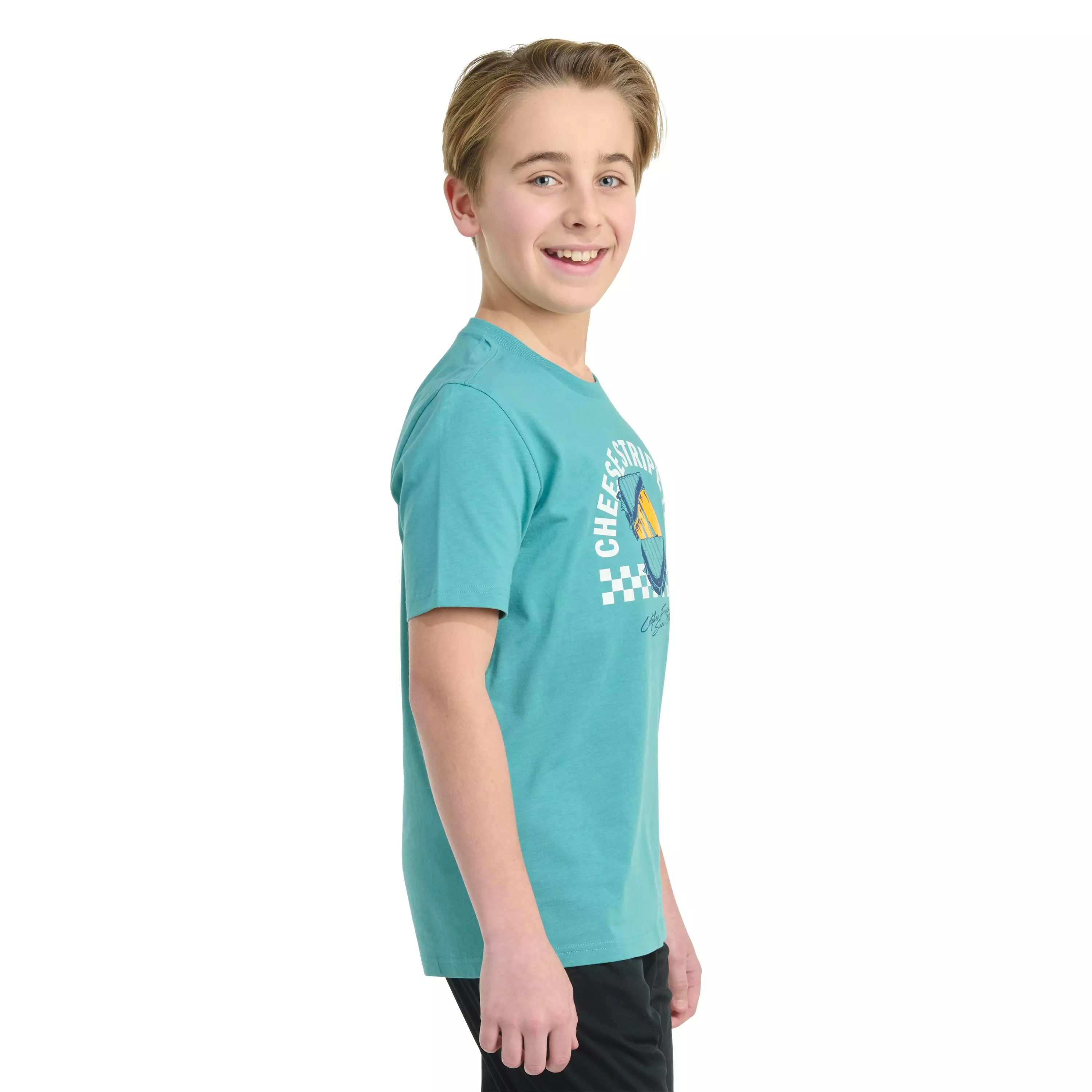 adidas Big Boys' Short Sleeve Cheese Stripe Life Tee -Teal - TEAL