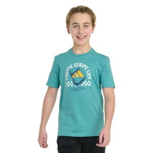 adidas Big Boys' Short Sleeve Cheese Stripe Life Tee -Teal