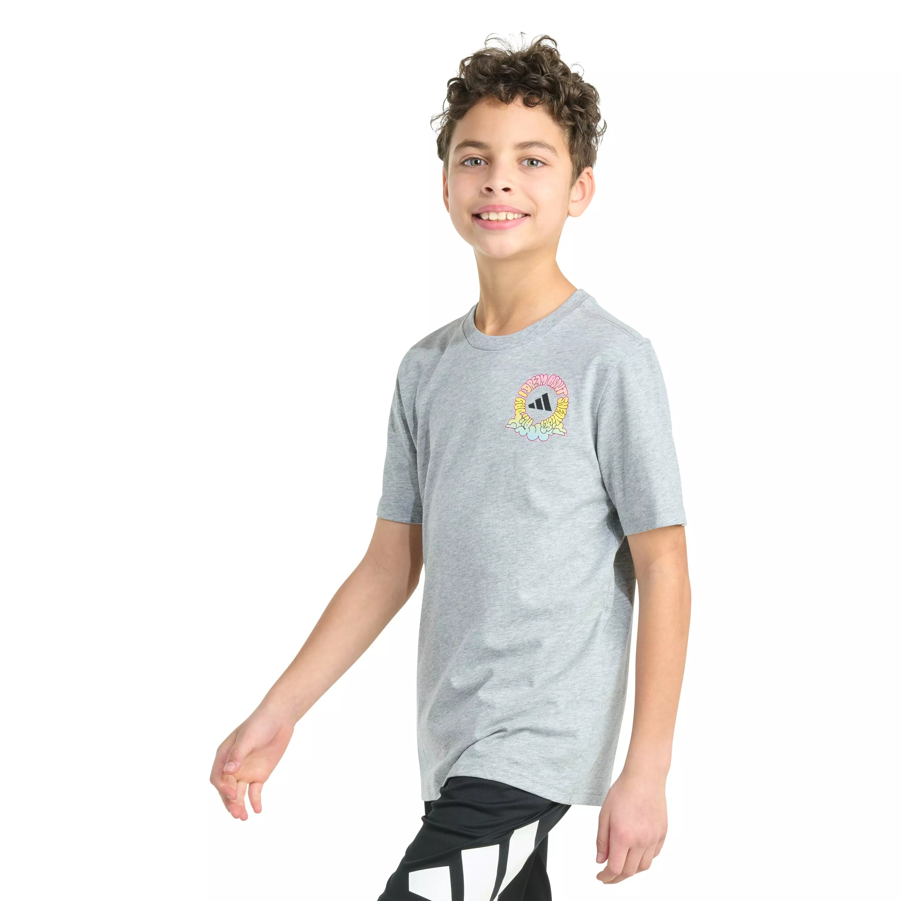 adidas Big Boys' Short Sleeve Daydream Shoebox Tee -Grey - DK GREY