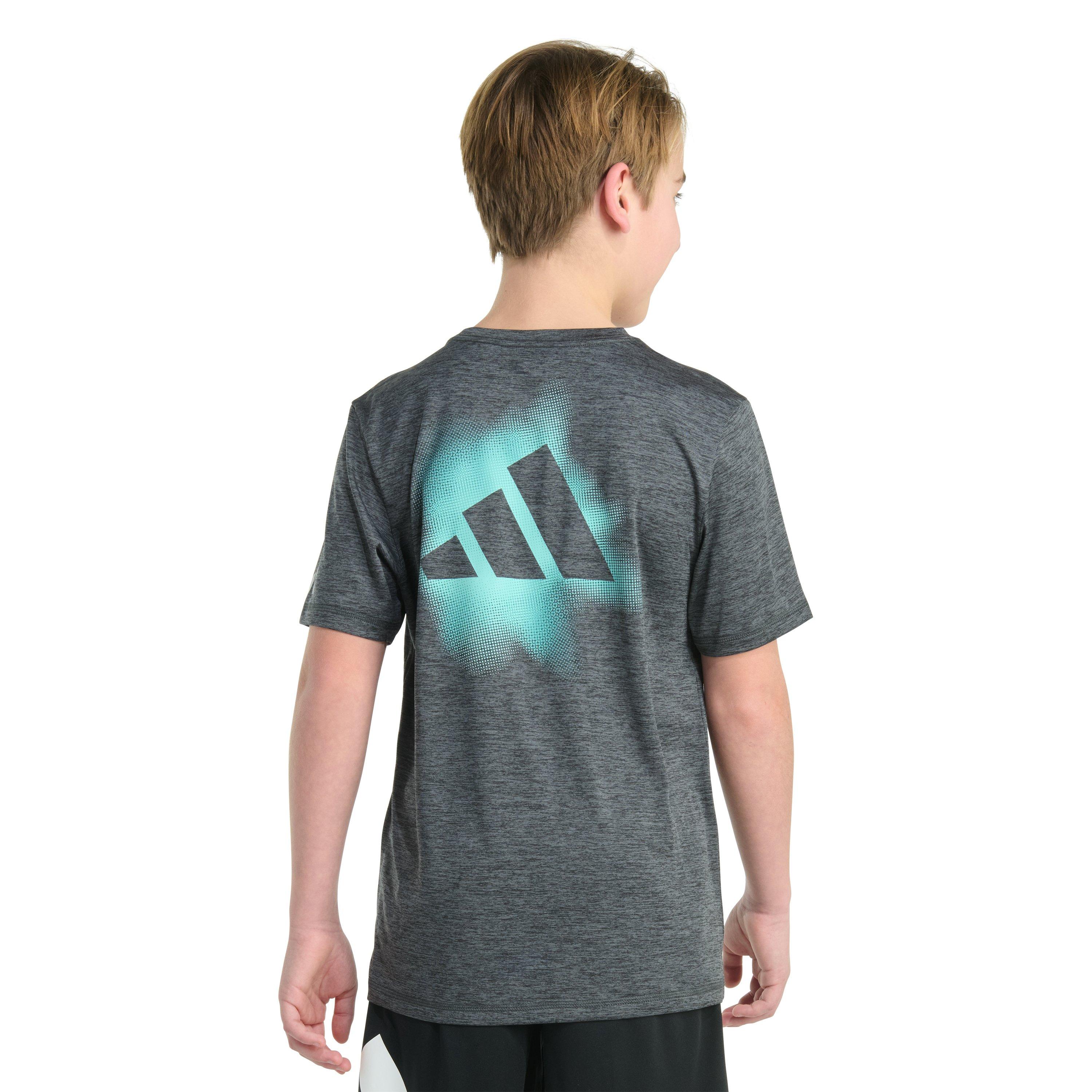 adidas Short Sleeve Gradient Logo Mélange Big Boys' Dk Grey Tee