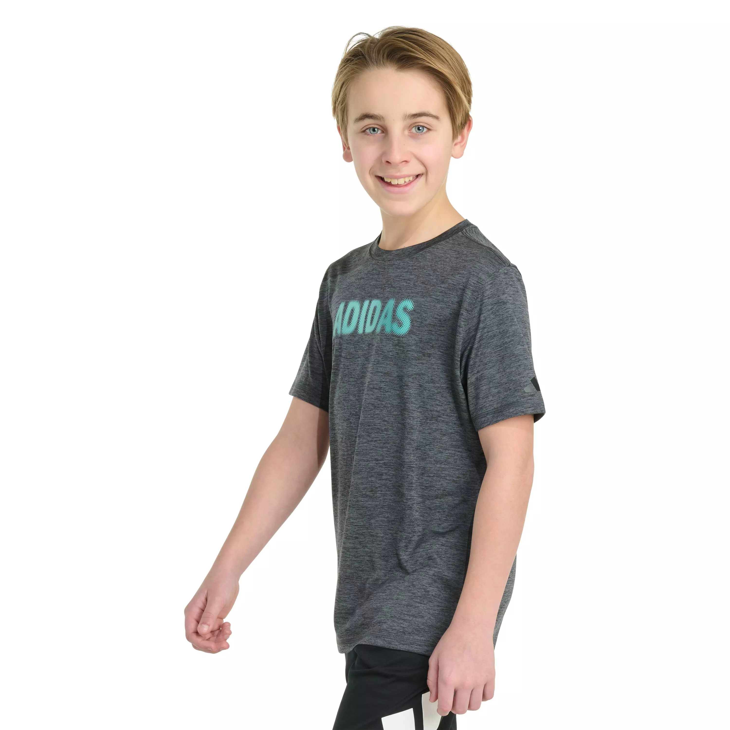 adidas Big Boys' Short Sleeve Gradient Logo Mélange Tee -Dk Grey - DK GREY