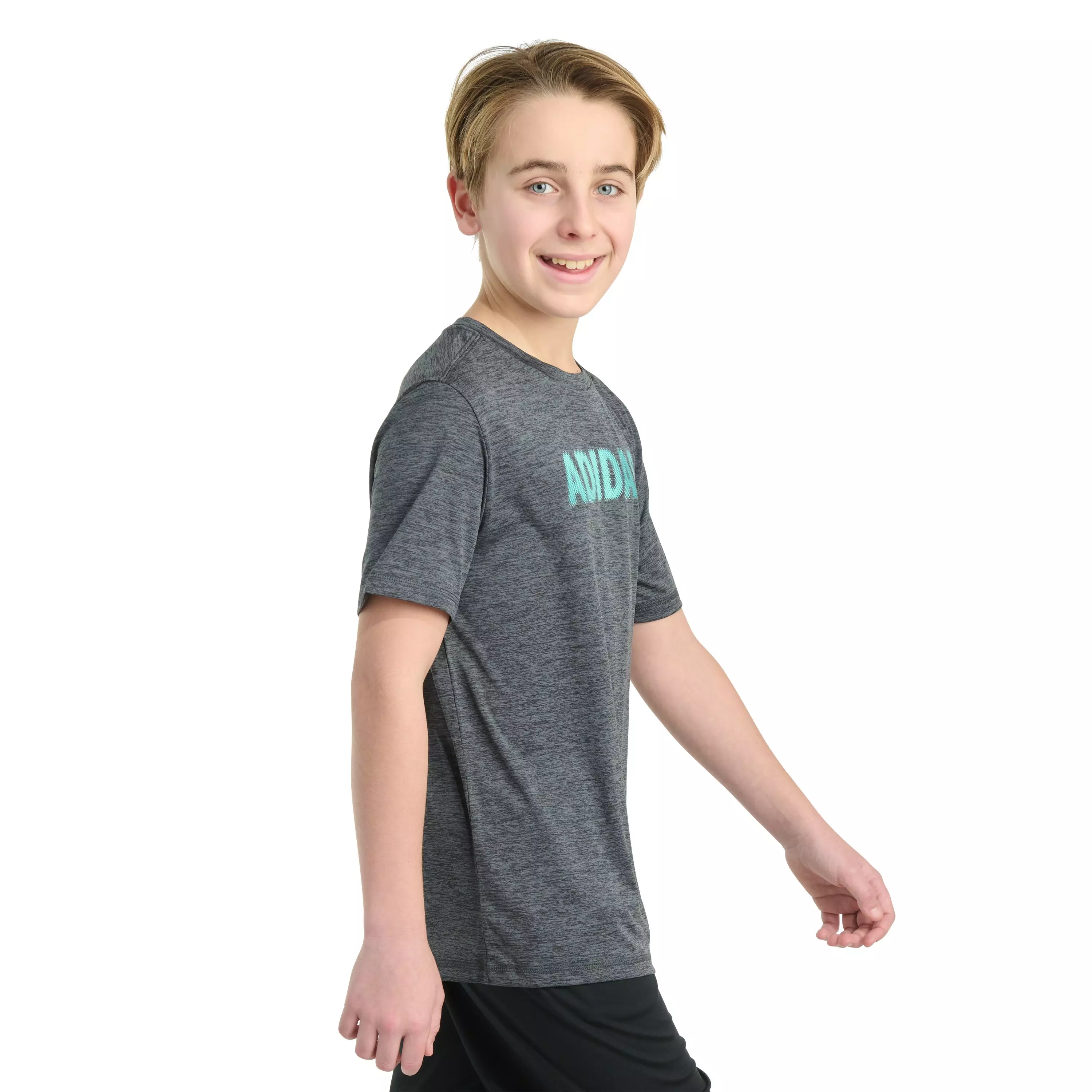 adidas Big Boys' Short Sleeve Gradient Logo Mélange Tee -Dk Grey - DK GREY