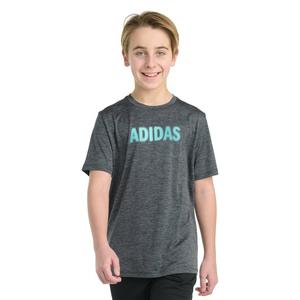 adidas Big Boys' Short Sleeve Gradient Logo Mélange Tee -Dk Grey
