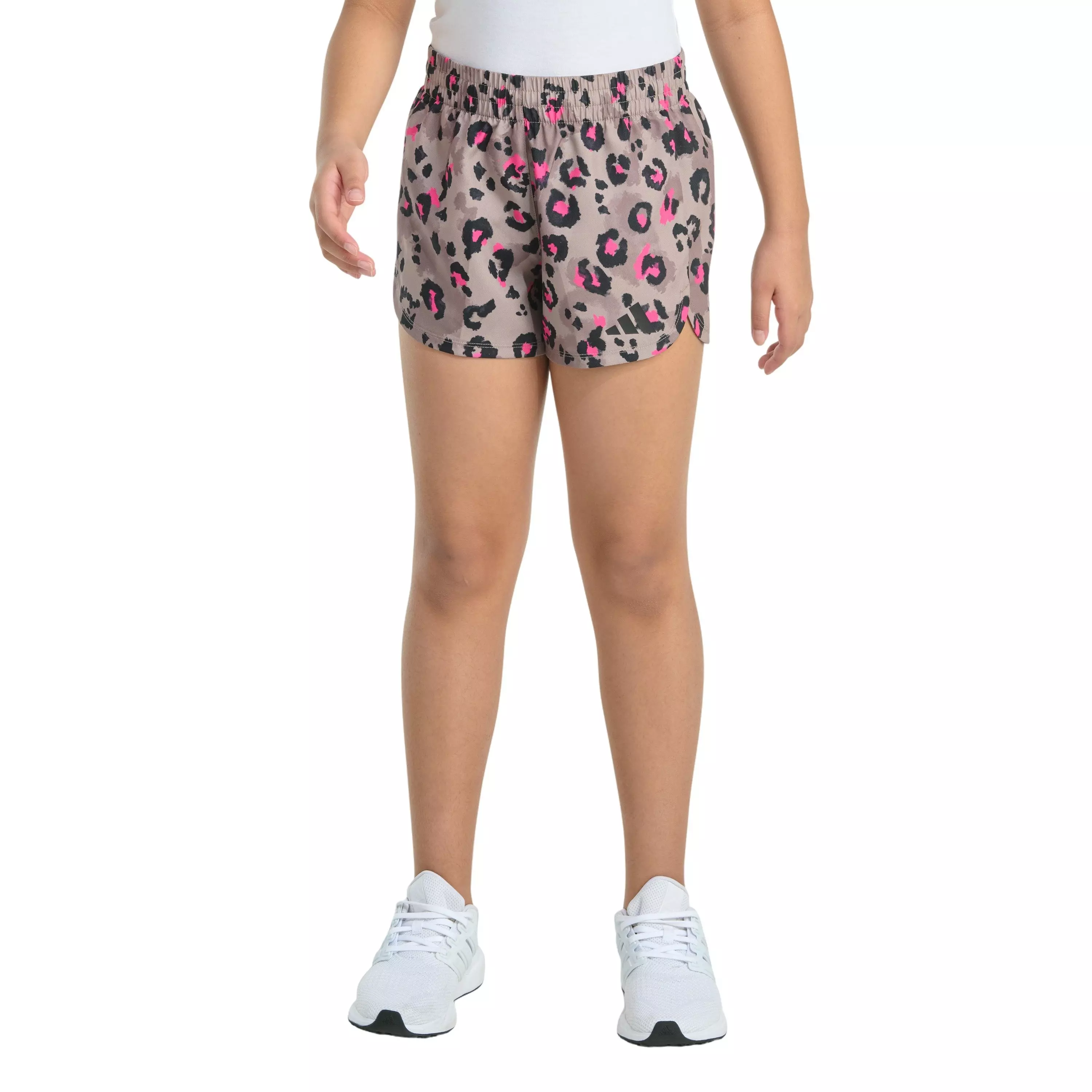 adidas Big Girls' Elastic Waistband Printed Woven 25 Pacer Short -Brown - BROWN