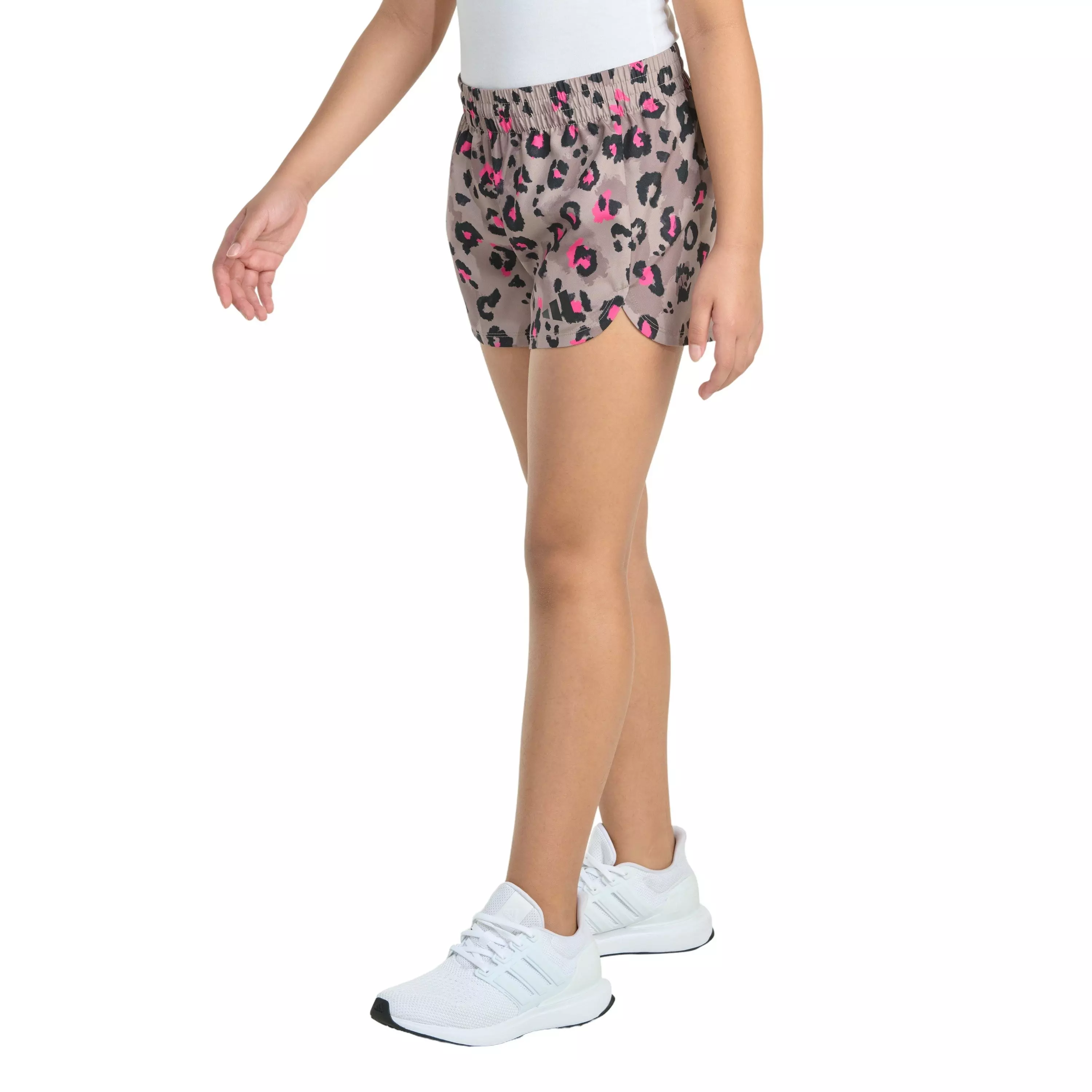 adidas Big Girls' Elastic Waistband Printed Woven 25 Pacer Short -Brown - BROWN