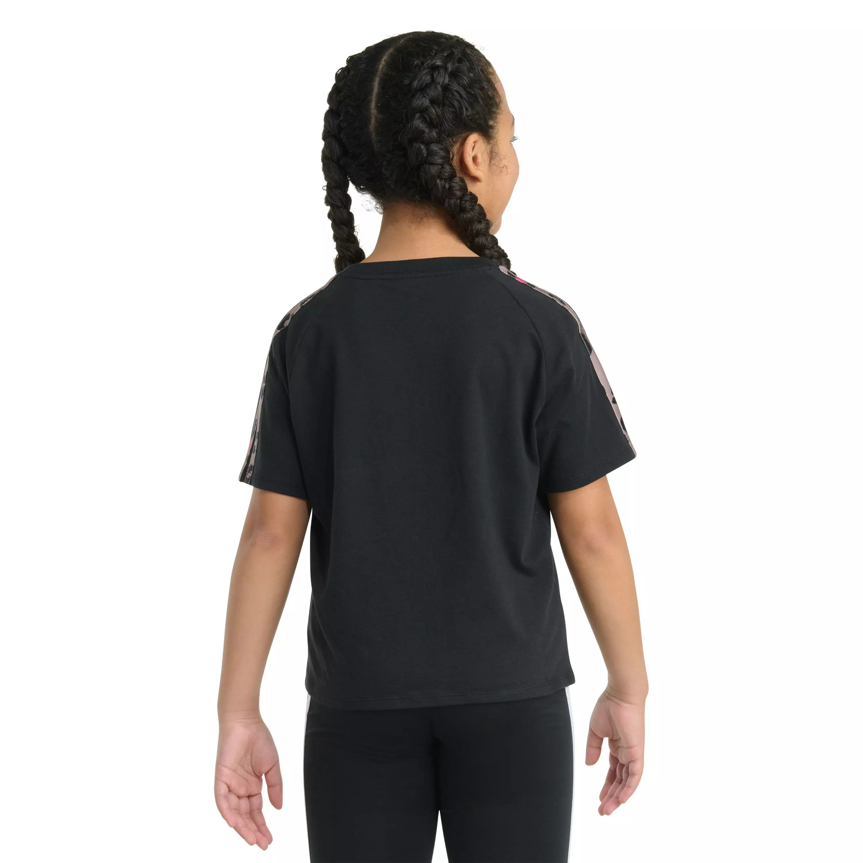 adidas Big Girls' Short Sleeve Printed Raglan Tee -Black - BLACK
