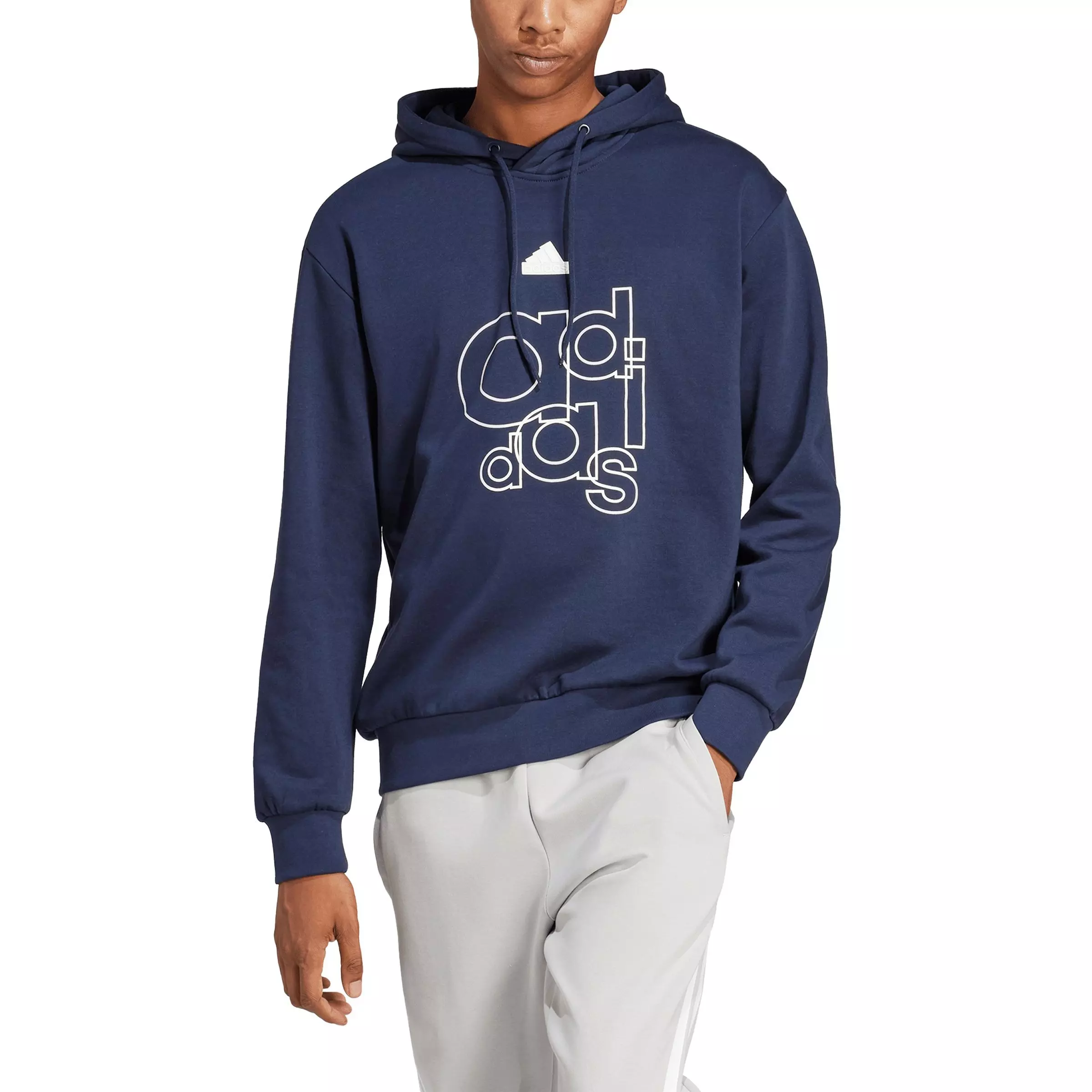 adidas Men's Graphic Print Fleece Hoodie - Dark Blue - DARK BLUE