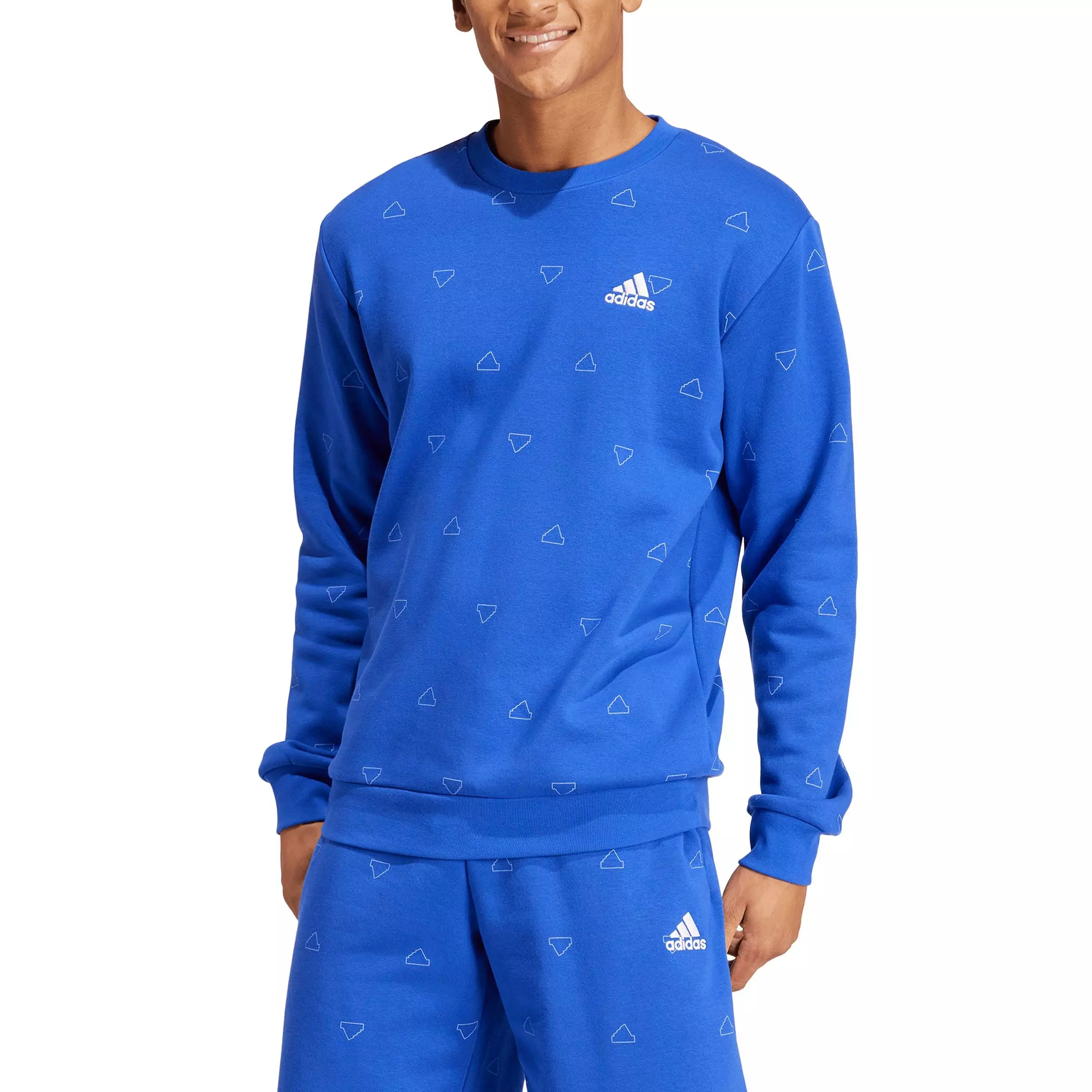 adidas Men's Seasonal Essentials Monogram Graphic Crew Sweatshirt - Blue - BLUE