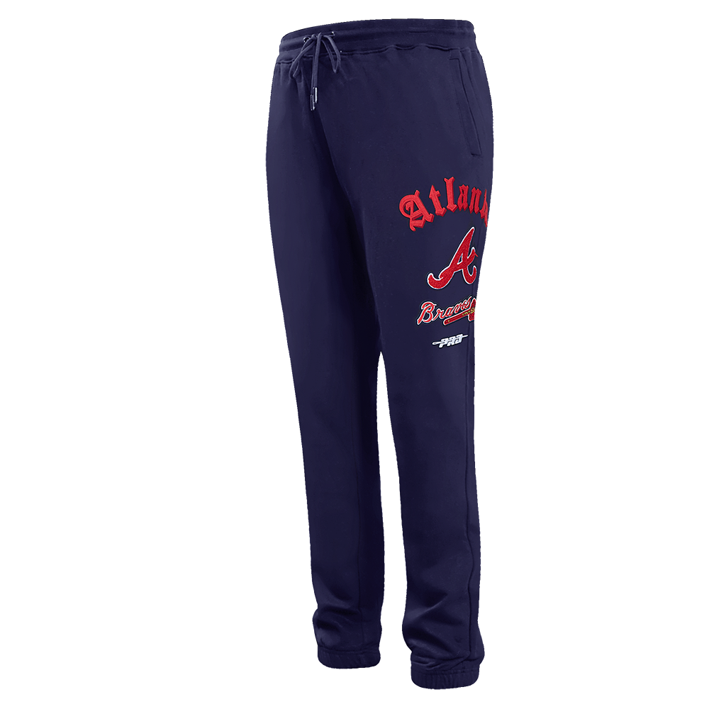 Pro Standard Men's MLB Atlanta Braves Old English Sweatpants - Navy - NAVY Thumbnail View 3
