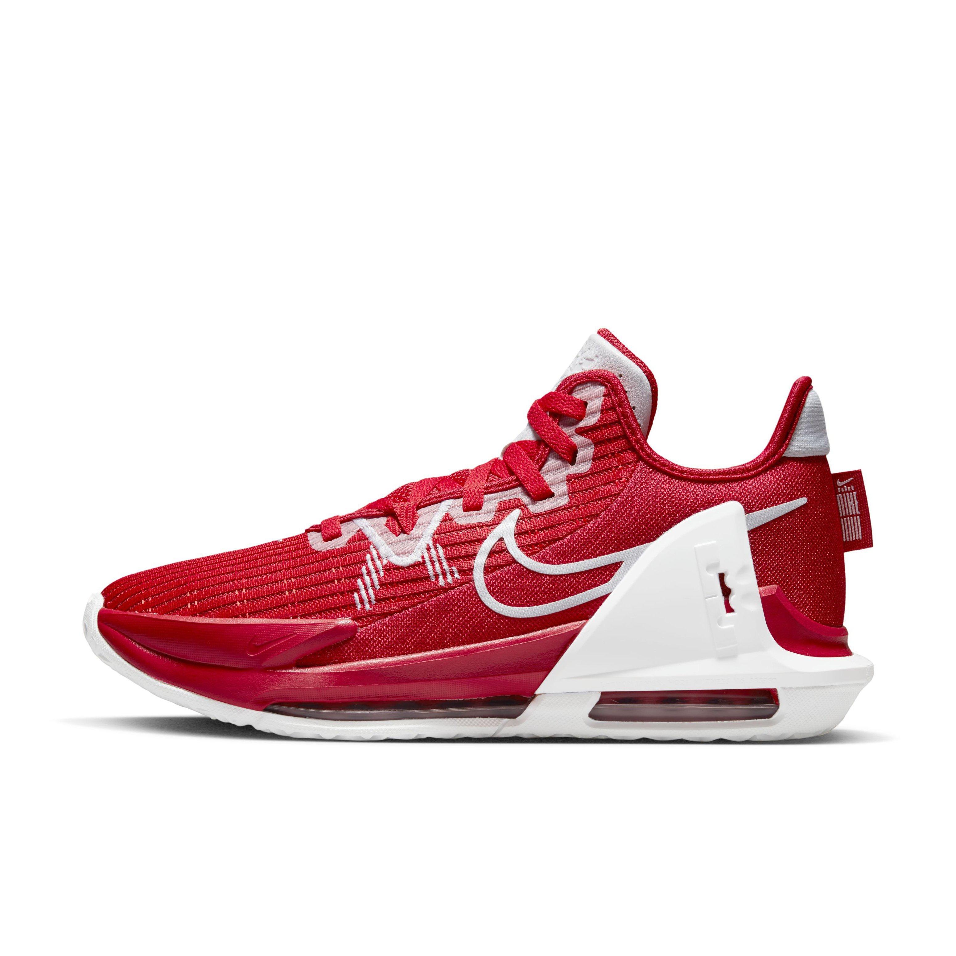 Lebron shoes red hot sale and white