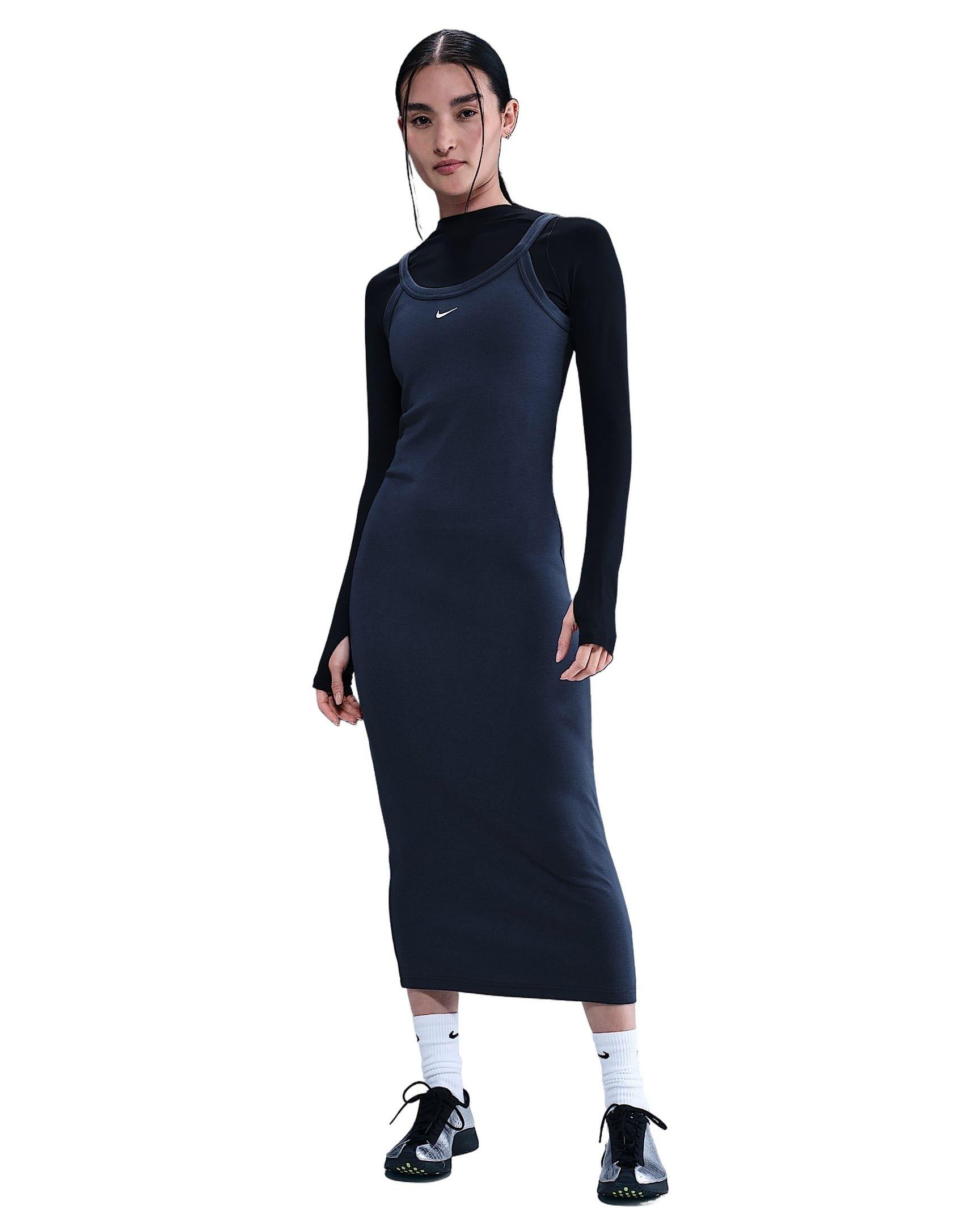 Nike Women's Sportswear Chill Knit Tight Mini-Rib Tank Dress -Navy - NAVY Thumbnail View 4