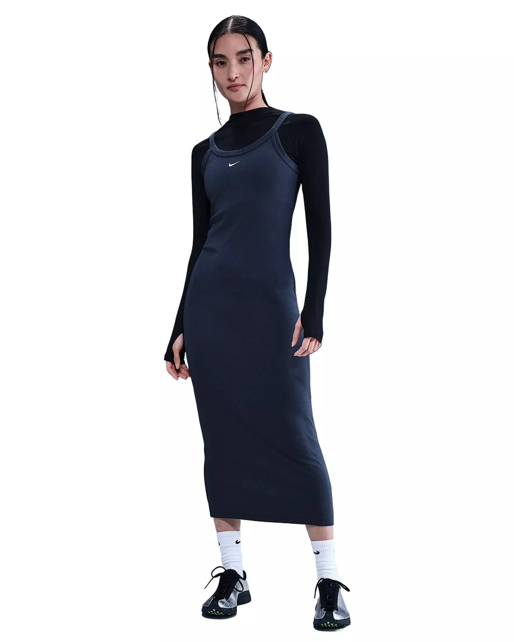 Nike Women's Sportswear Chill Knit Tight Mini-Rib Tank Dress -Navy - NAVY