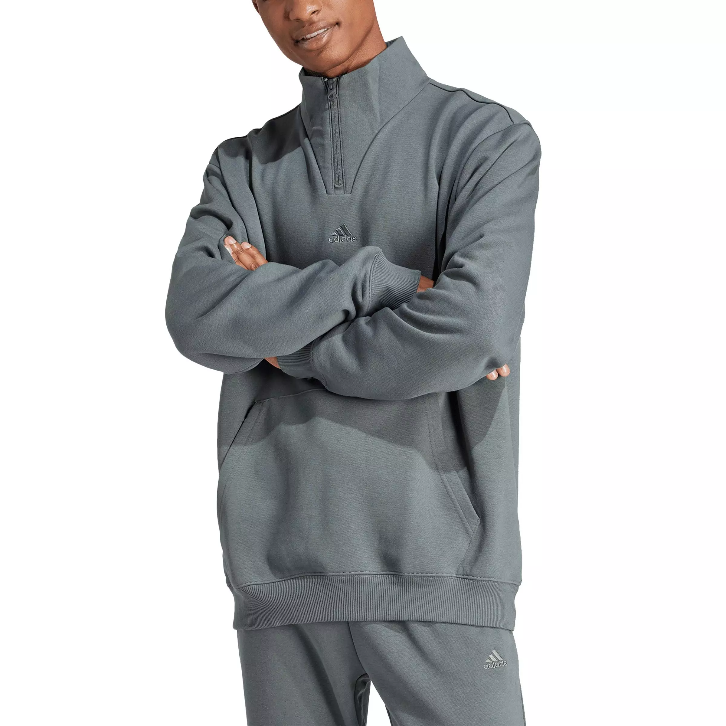adidas Men's ALL SZN Fleece 1/4 Zip Sweatshirt - Grey - GREY
