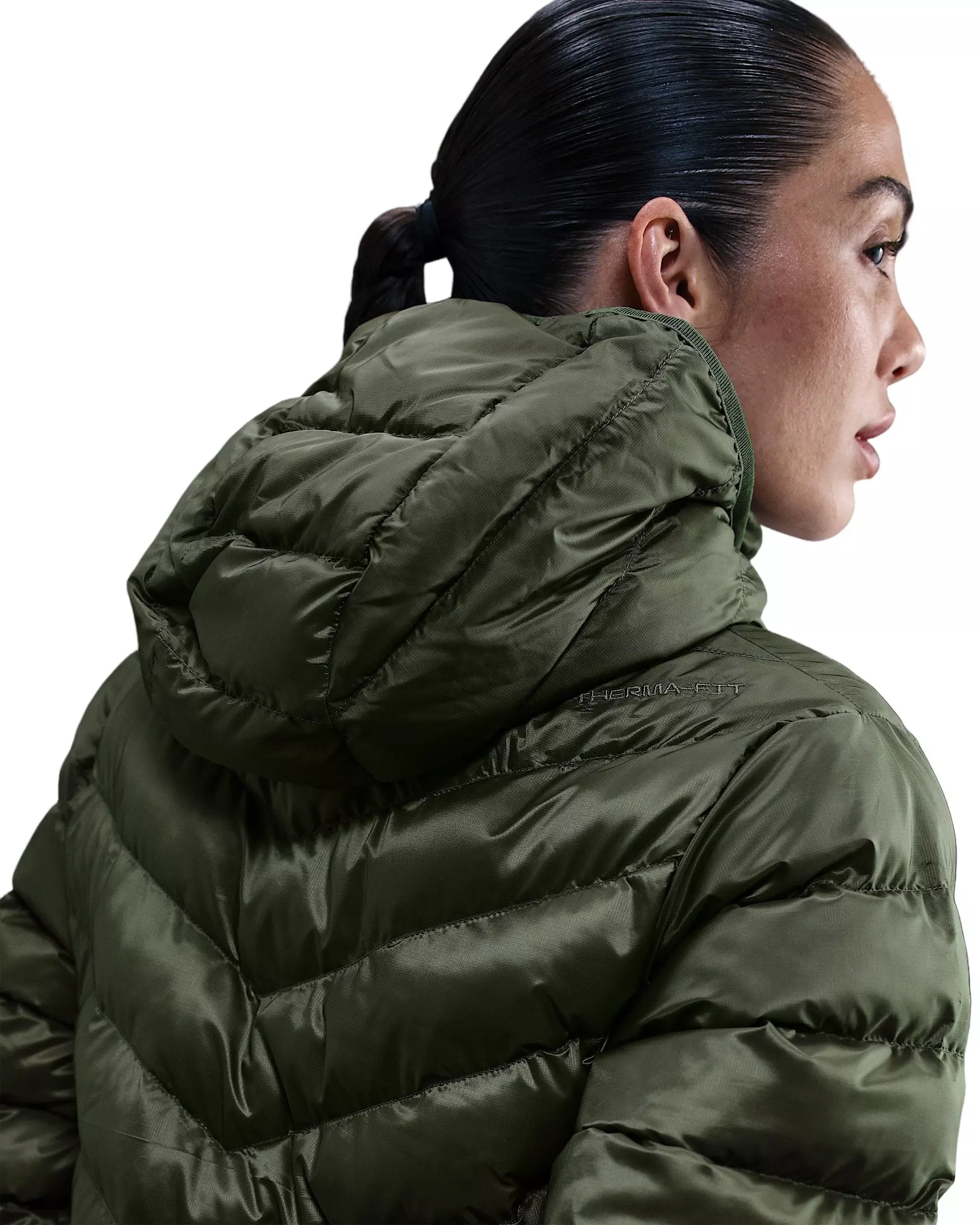 Nike Women's Sportswear Windpuffer Therma-FIT Hooded Parka -Olive - OLIVE