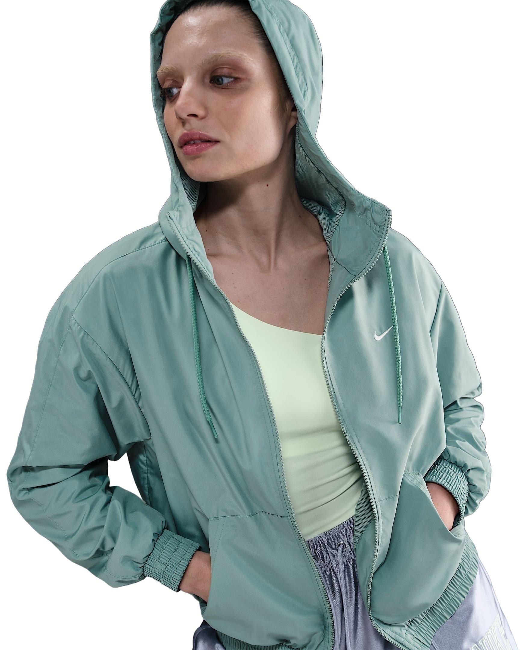 Nike Women's Sportswear Classic Woven Loose UV Hooded Jacket -Green - GREEN Thumbnail View 3